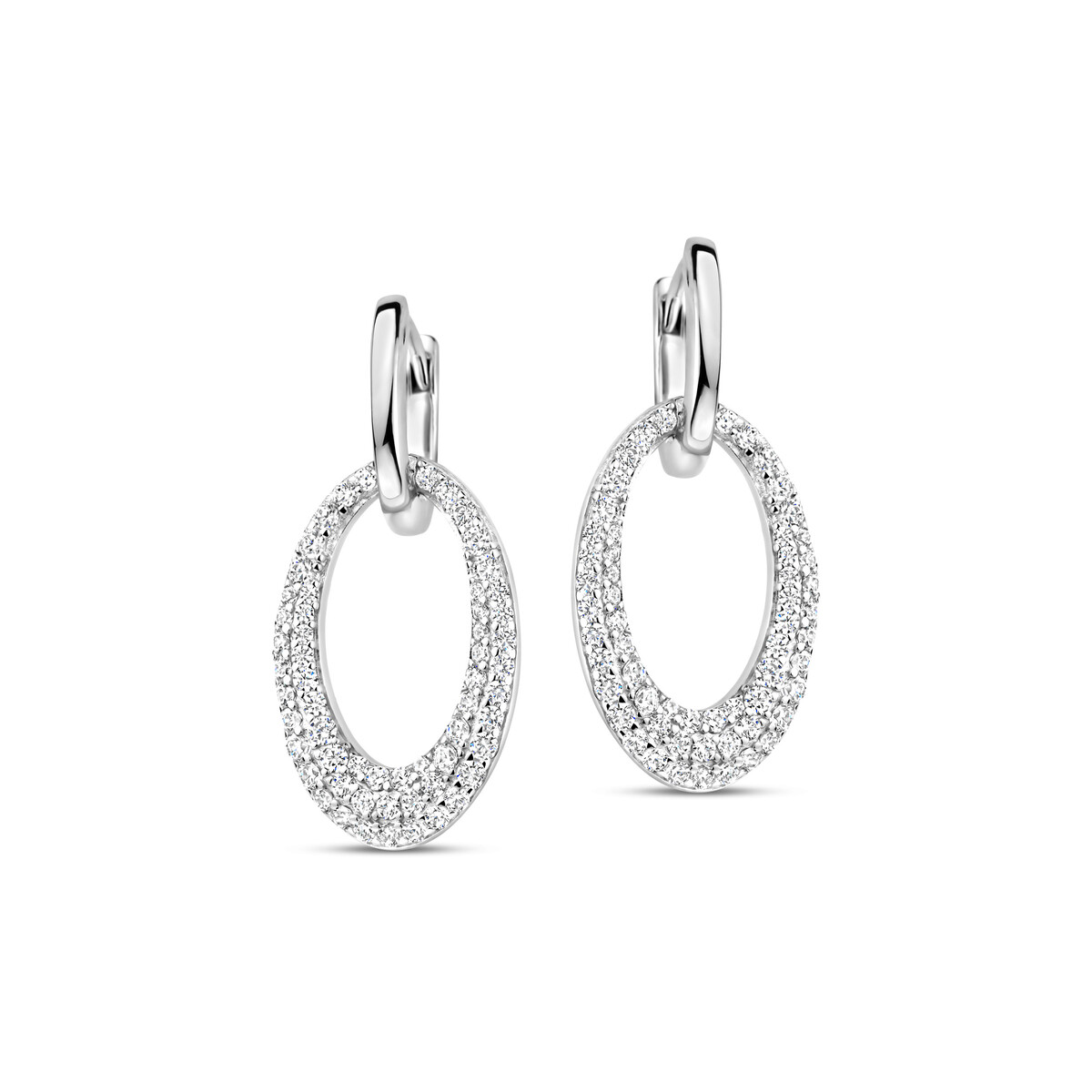 Zilveren oorbellen ovaal motief gezet met zirconia