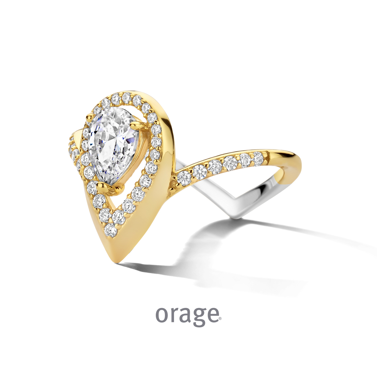 Ring bicolor yell 925 rh CZ (V/39)