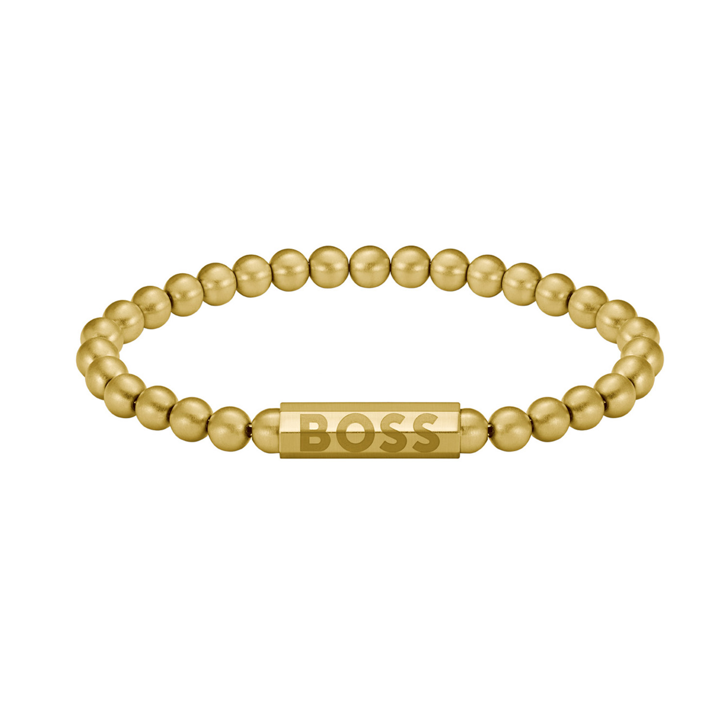 Deze armband van BOSS uit de SPHERE METAL serie met artikelnr. HBJ1580666M is een stoer sieraad voor de echte BOSS klant. De stalen goudkleurige armband is voorzien van bolletjes en sluit met een magneetsluiting. In het midden van de armband zit een goudkleurige tussenschakel die goed opvalt in het geheel. Op de schakel staat het BOSS logo gegraveerd. De armband heeft een lengte van 19cm en is goed te combineren met andere sieraden van BOSS. 

