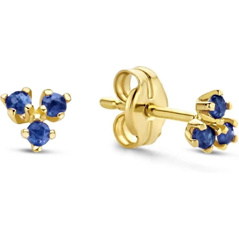 JACKIE GEELGOUDEN OORSTEKER TRIANGLE SAPPHIRE