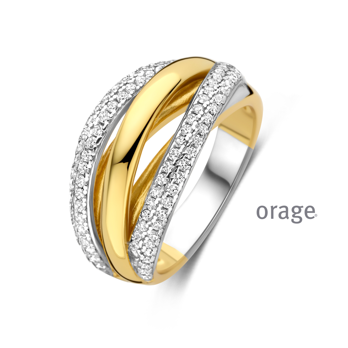 Ring bicolor yell 925 rh CZ (V/39)