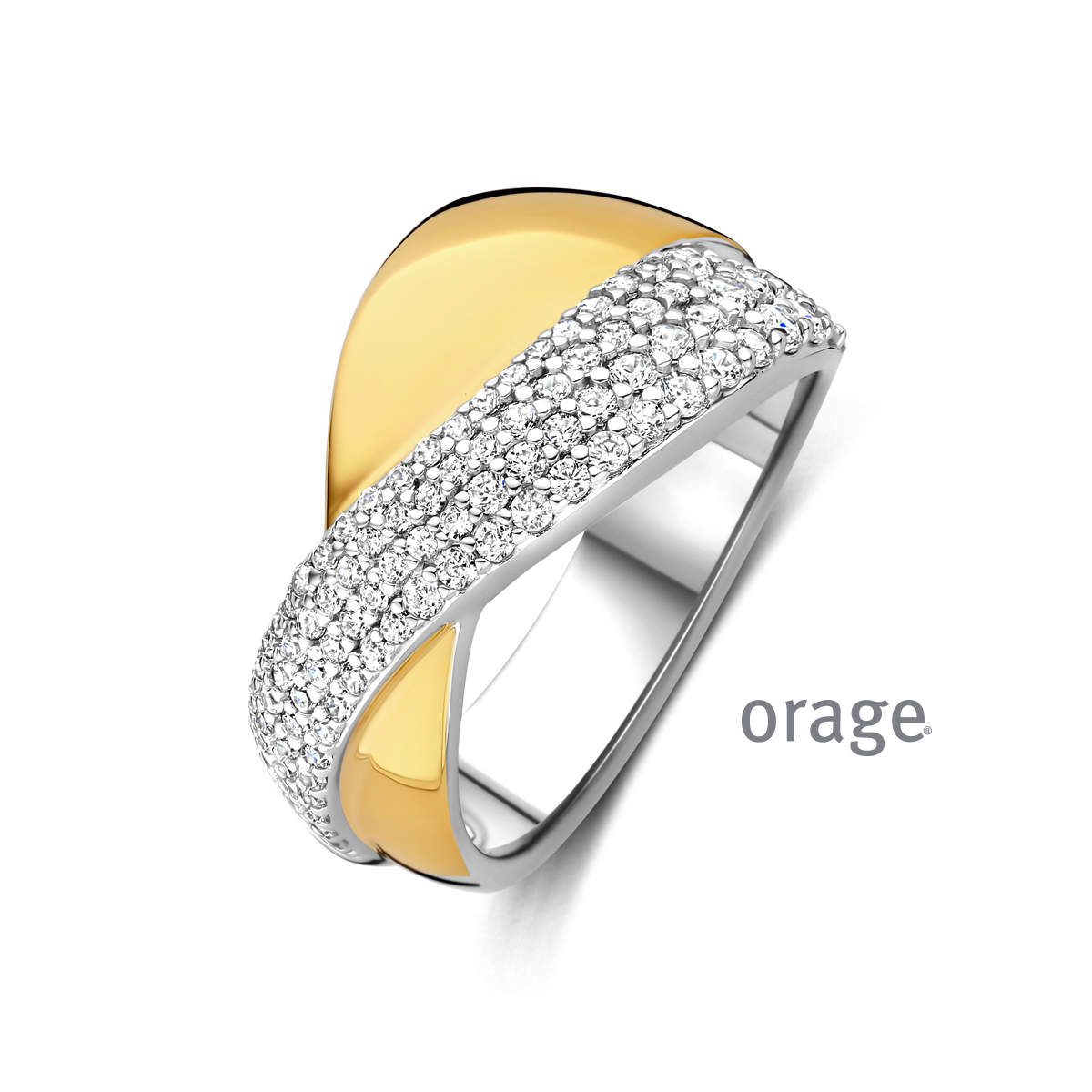 Ring bicolor yell 925 rh CZ (V/39)