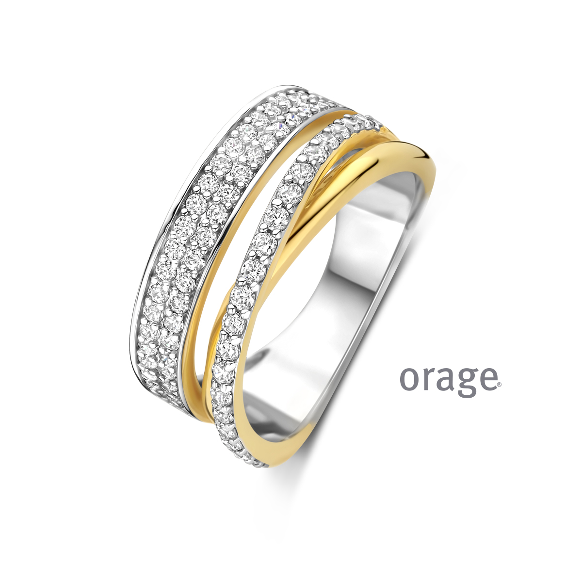 Ring bicolor yell 925 rh CZ (V/39)