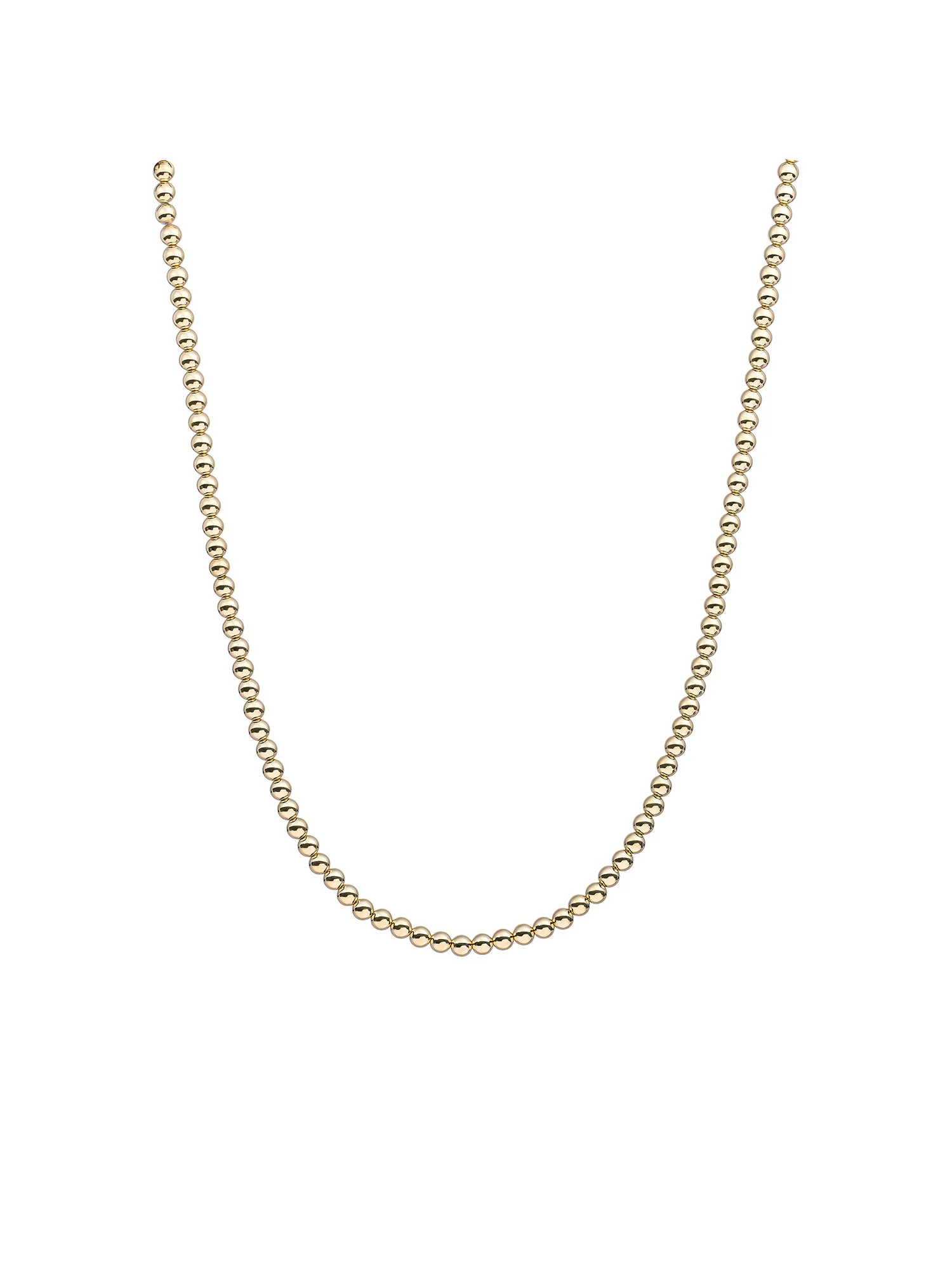 De Kralen Ketting 4 mm Goud Kleurig staat voor tijdloze elegantie met een warme twist. Fijne, goudkleurige kralen van 4 mm vormen een harmonieuze ketting die net genoeg uitstraling heeft zonder te overweldigen.