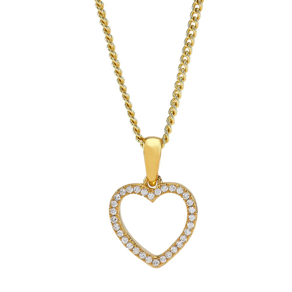 Unsere Aida-Halskette verleiht Ihrem Outfit mit ihrem sch&ouml;nen Herzanh&auml;nger einen Hauch Romantik. Die vergoldete Silberkette und der wundersch&ouml;ne, 11mm gro&szlig;e Anh&auml;nger mit handgefassten Zirkonia-Steinen, symbolisieren die tiefe Verbindung zweier Menschen. Die Halskette wirkt charmant, ohne zu m&auml;dchenhaft zu wirken und ist daher eine ausgezeichnete Geschenkidee f&uuml;r jemanden, der Ihnen am Herzen liegt.