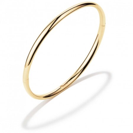 Zilgold Bangle net ovale buis. Zilgold gebruikt holle gouden sieraden en vult deze met zilver, dit zorgt niet alleen voor meer stabiliteit maar ook voor een aantrekkelijkere prijs.