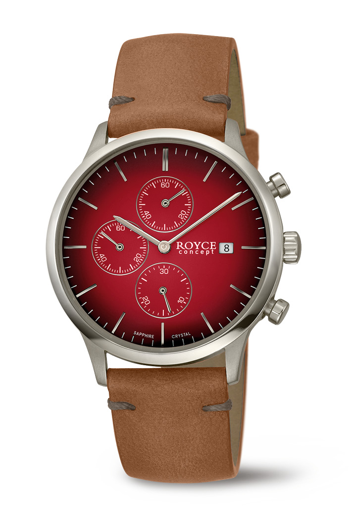 Diese elegante Armbanduhr verf&uuml;gt &uuml;ber ein titanfarbenes Geh&auml;use, ein rotes Zifferblatt und ein  braunes Armband. Die perfekte Gr&ouml;&szlig;e von 37mm macht sie ideal f&uuml;r den t&auml;glichen Gebrauch. Kombinieren Sie sie mit l&auml;ssiger oder formeller Kleidung f&uuml;r einen stilvollen Auftritt.