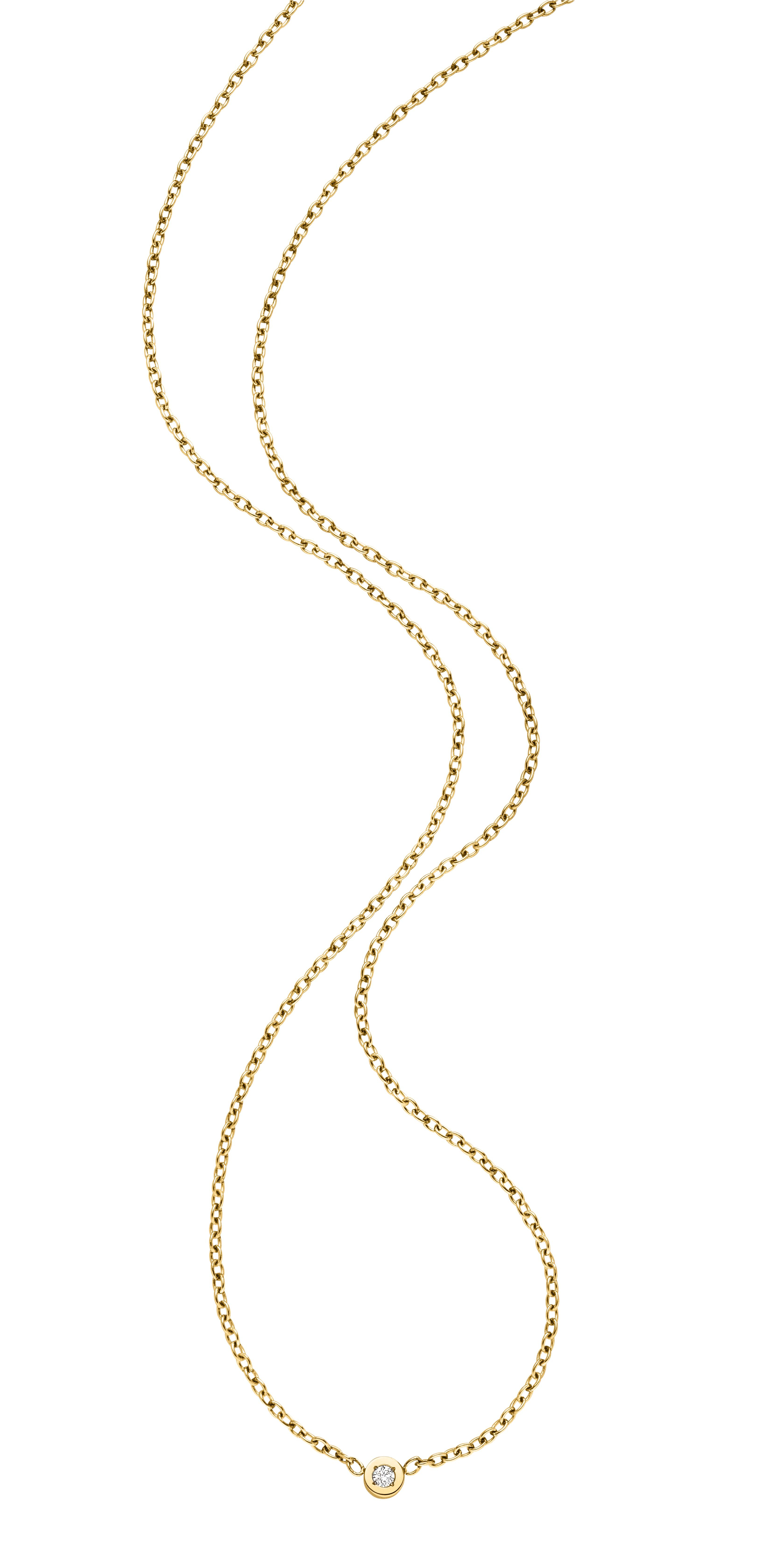 Dieses Boccia Collier ist goldfarbene Halskette mit einem Brillant Solit&auml;r Design. Es hat ein Gesamtkaratgewicht von 0,03 und eine Ankerkette mit einer L&auml;nge von 420 mm. Perfekt, um jedem Outfit Eleganz zu verleihen, sowohl casual als auch formell tragbar.