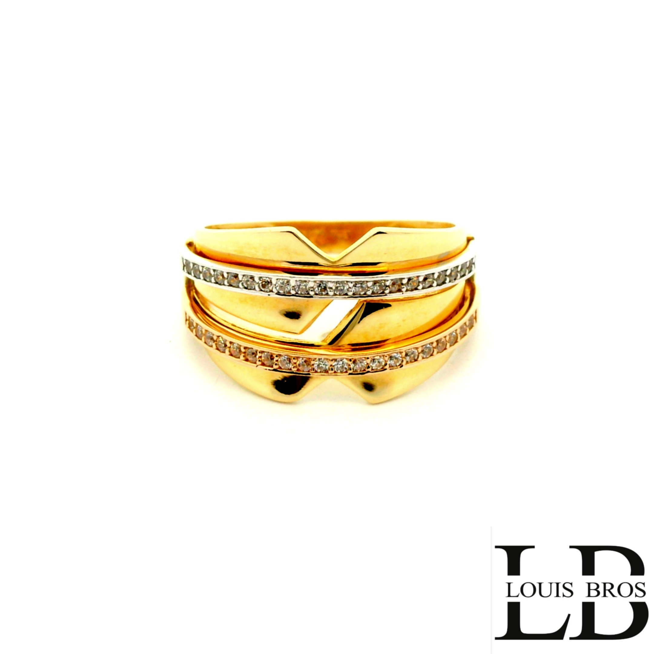Deze schitterende ring is vervaardigd uit 14 karaat tricolor goud (3.51 gr), waarbij geel-, wit- en rosegoud op elegante wijze samenkomen. Het speelse kleurenspel geeft de ring een unieke en luxe uitstraling. De ring is verder verrijkt met fonkelende zirkonia’s, die zorgen voor een sprankelende schittering bij iedere beweging.

Een tijdloos en stijlvol sieraad dat perfect is voor dagelijks gebruik, maar ook bijzonder mooi bij feestelijke gelegenheden. Dankzij de combinatie van drie goudkleuren laat de ring zich makkelijk combineren met andere sieraden.

 Materiaal: 14 karaat goud (tricolor: geel, wit & rosé)
 Steen: Zirkonia
 Stijl: Elegant, luxe en veelzijdig.
De ring is verkrijgbaar in meerdere afmetingen.
