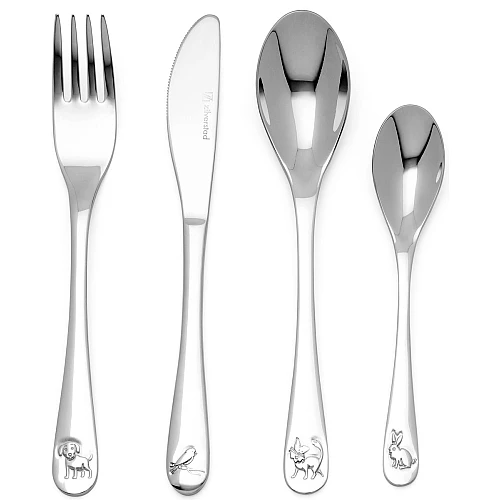 Kinderbestek 4-delig huisdieren.
4-delig bestek set, gemaakt van edelstaal, vaatwasser bestendig.