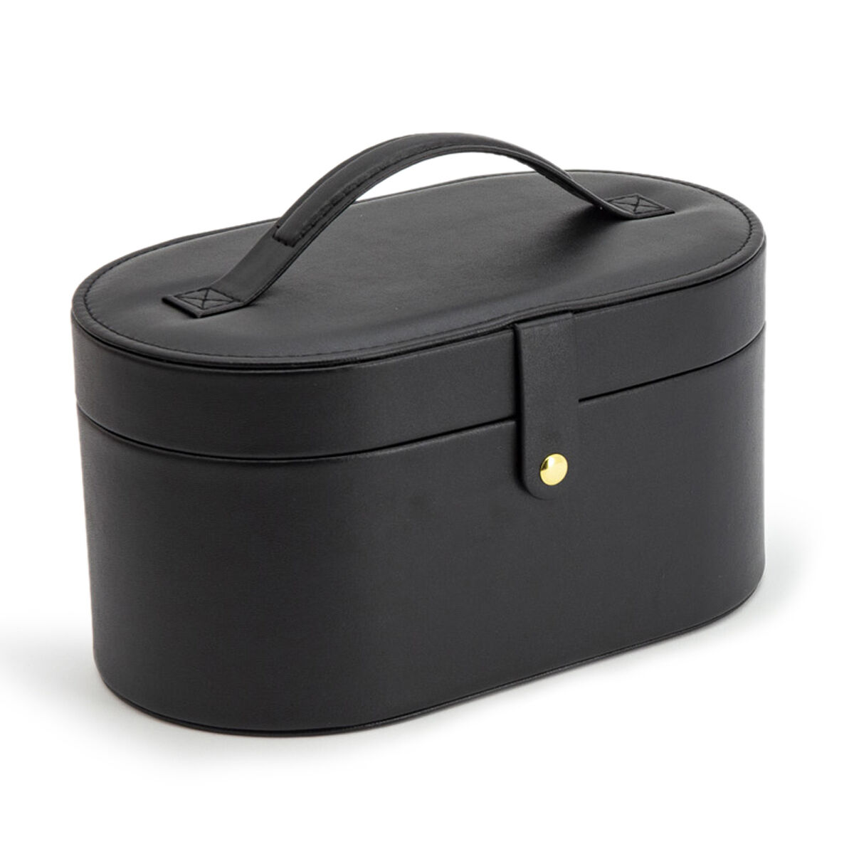 Luxe sieradenbox in de kleur zwart uitgevoerd met twee uitneembare trays en verschillende vakjes. Een compacte box om verschillende sieraden en juwelen in op te bergen en of mee te nemen op reis.