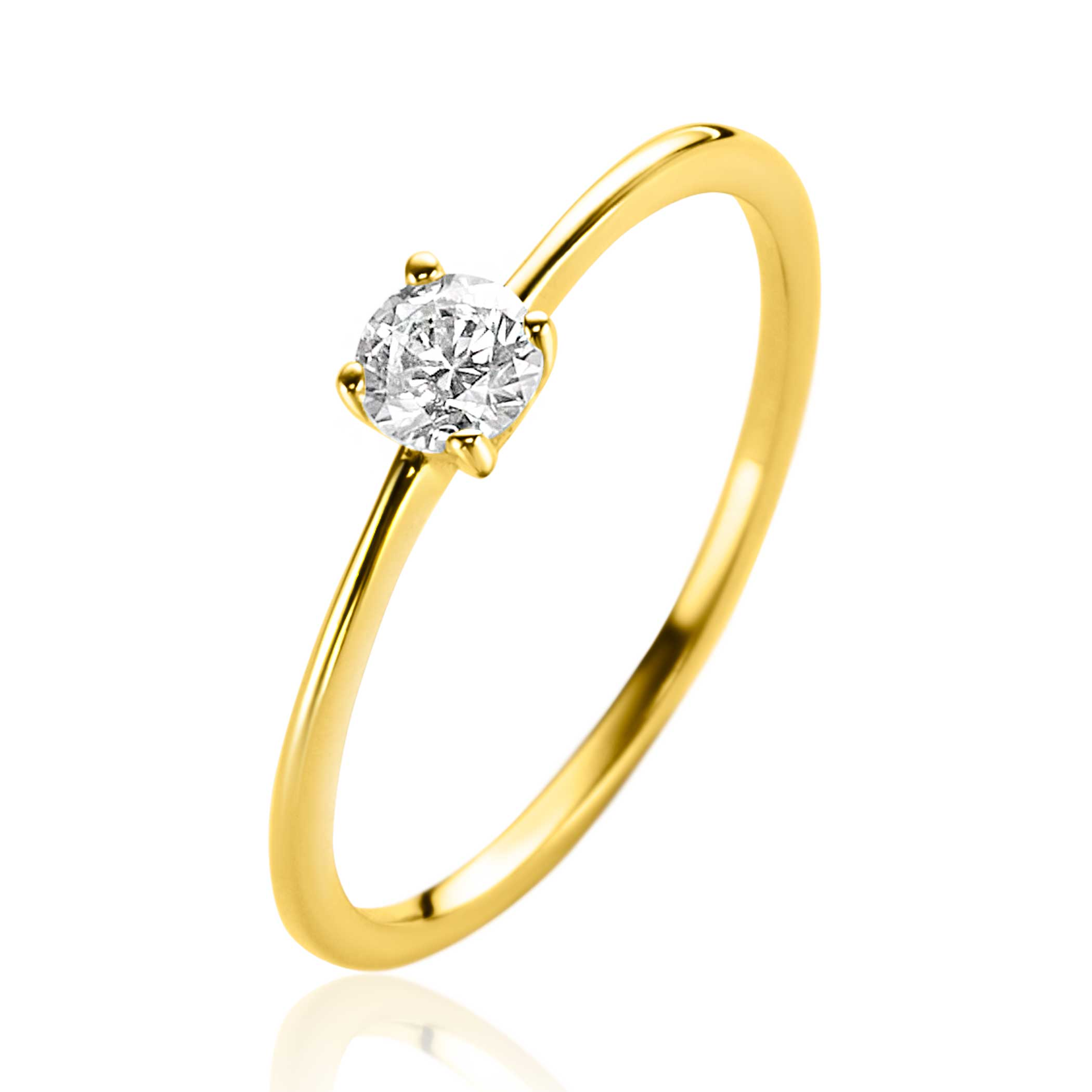 Zinzi 14 karaat gouden ring met ronde witte zirconia steen. 