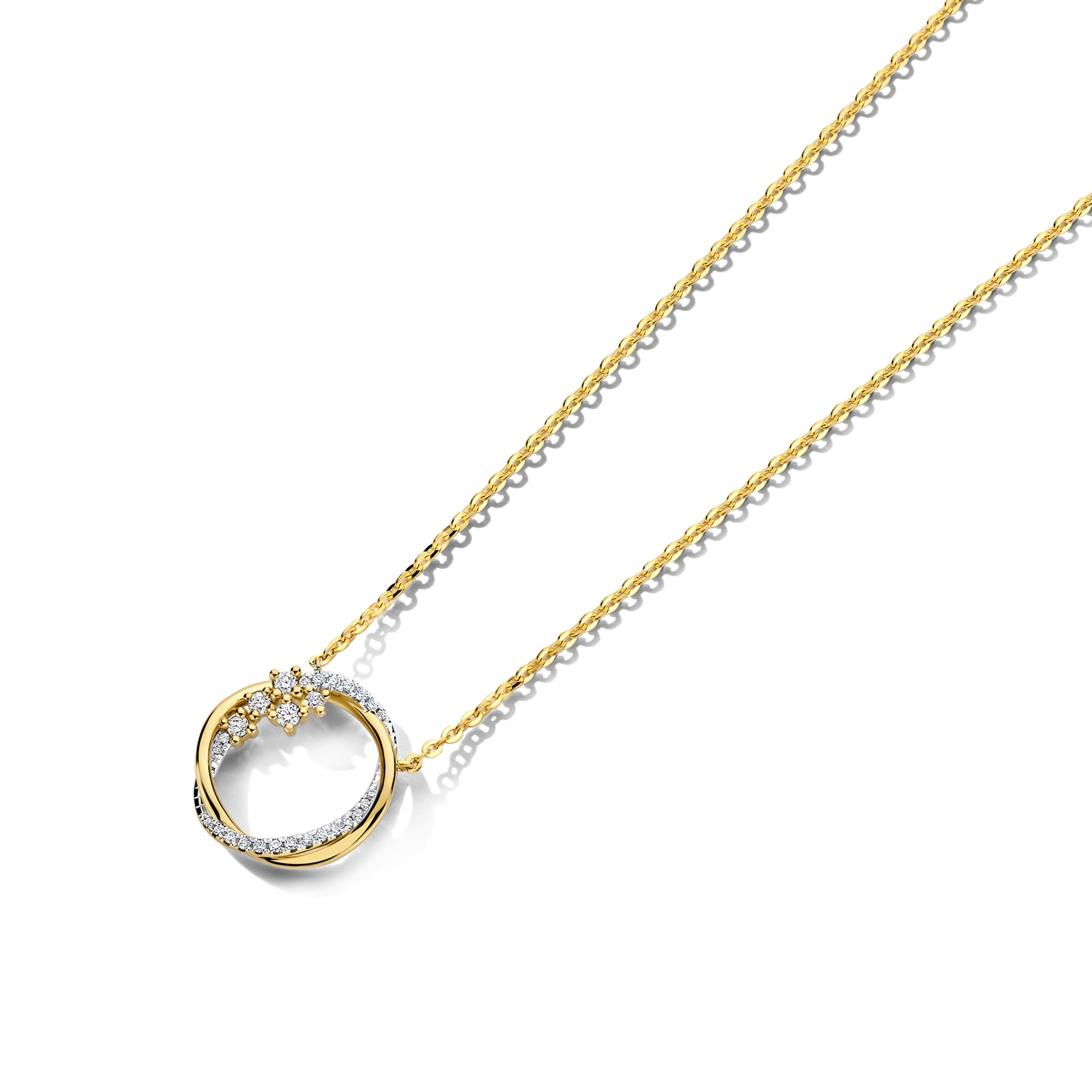 Ketting met hanger in 18 kt geel en wit goud met natuurlijke diamant in briljant vorm. 