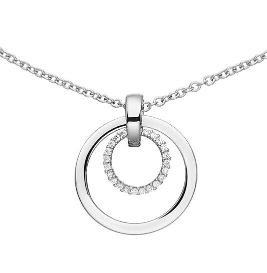 Zilver Gerhodineerd Collier met Rondje in Rondje met Zirkonia
