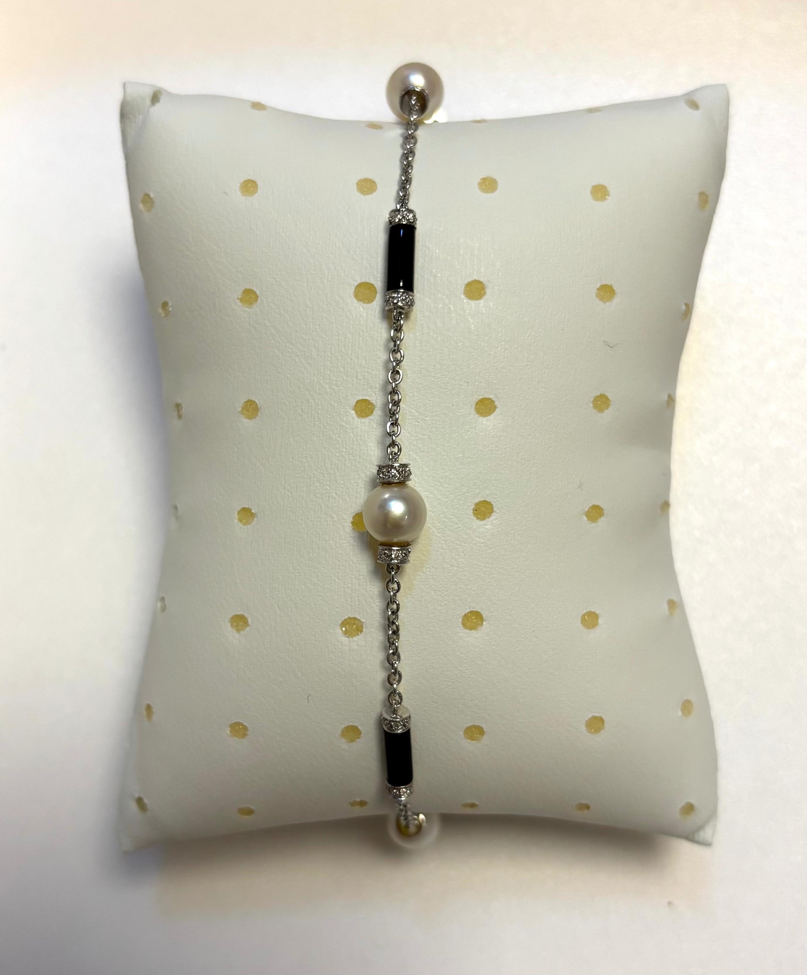 Parel en onyx armband witgoud