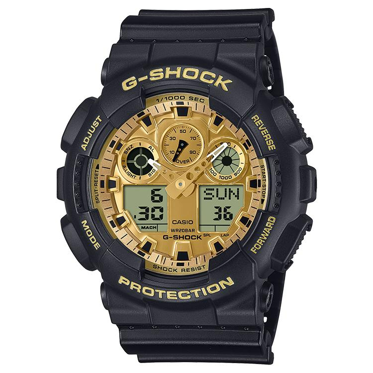 De G-Shock Classic Style GA-100GGB-1A9ER Black and Gold Horloge combineert stijl en functionaliteit. Met analoog-digitaal display, zwart met goud ontwerp en robuust plastic-silicone materiaal. Waterdicht tot 200 meter, datum- en lichtfunctie inbegrepen. Ideaal voor dagelijks gebruik of outdooractiviteiten. Draag het comfortabel en stijlvol om de pols, geschikt voor elke gelegenheid.

