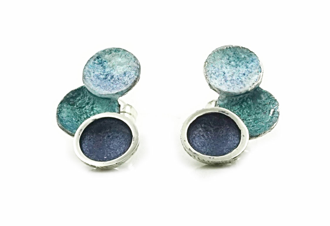 Arior Barcelona - Zilveren oorknoppen, Singular blue 3 round earring, 20x10mm - 1144666XPP