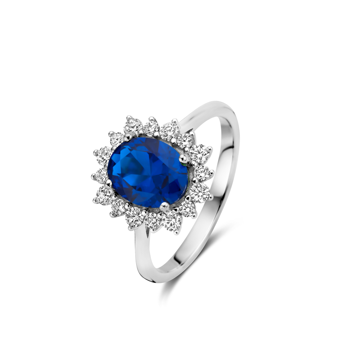 Zilveren ring met blauwe steen + witte zirconium Naiomy
