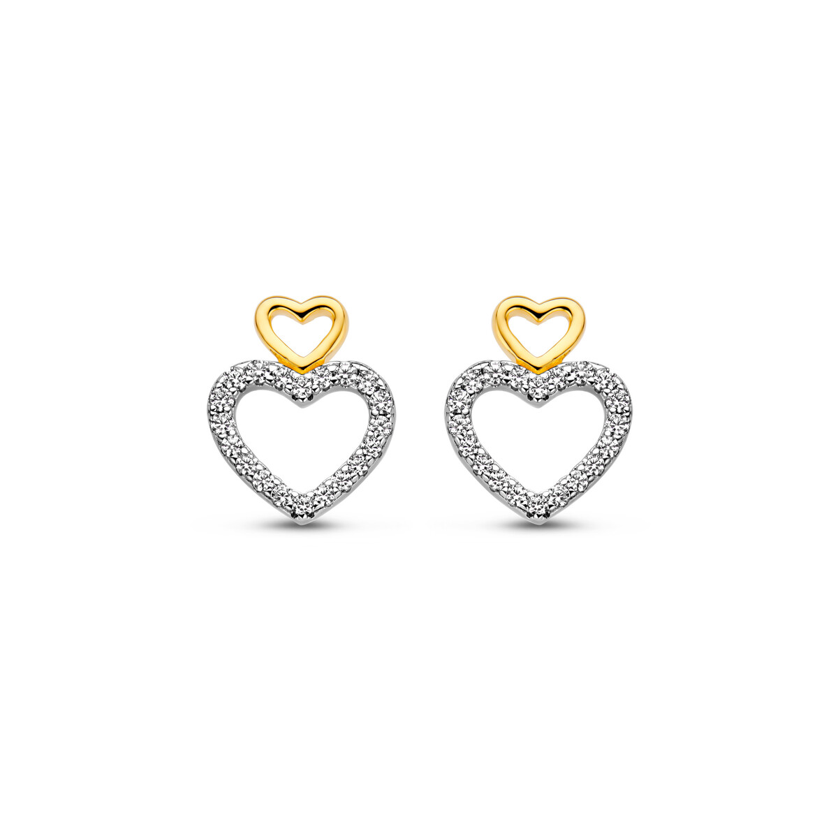 Bicolor oorbellen  in hartvorm gezet met zirconium Naiomy