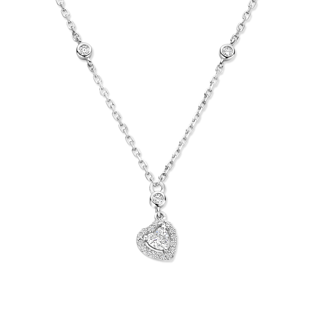 Zilveren ketting + hanger  met hartje + CZ 40+5cm Naiomy