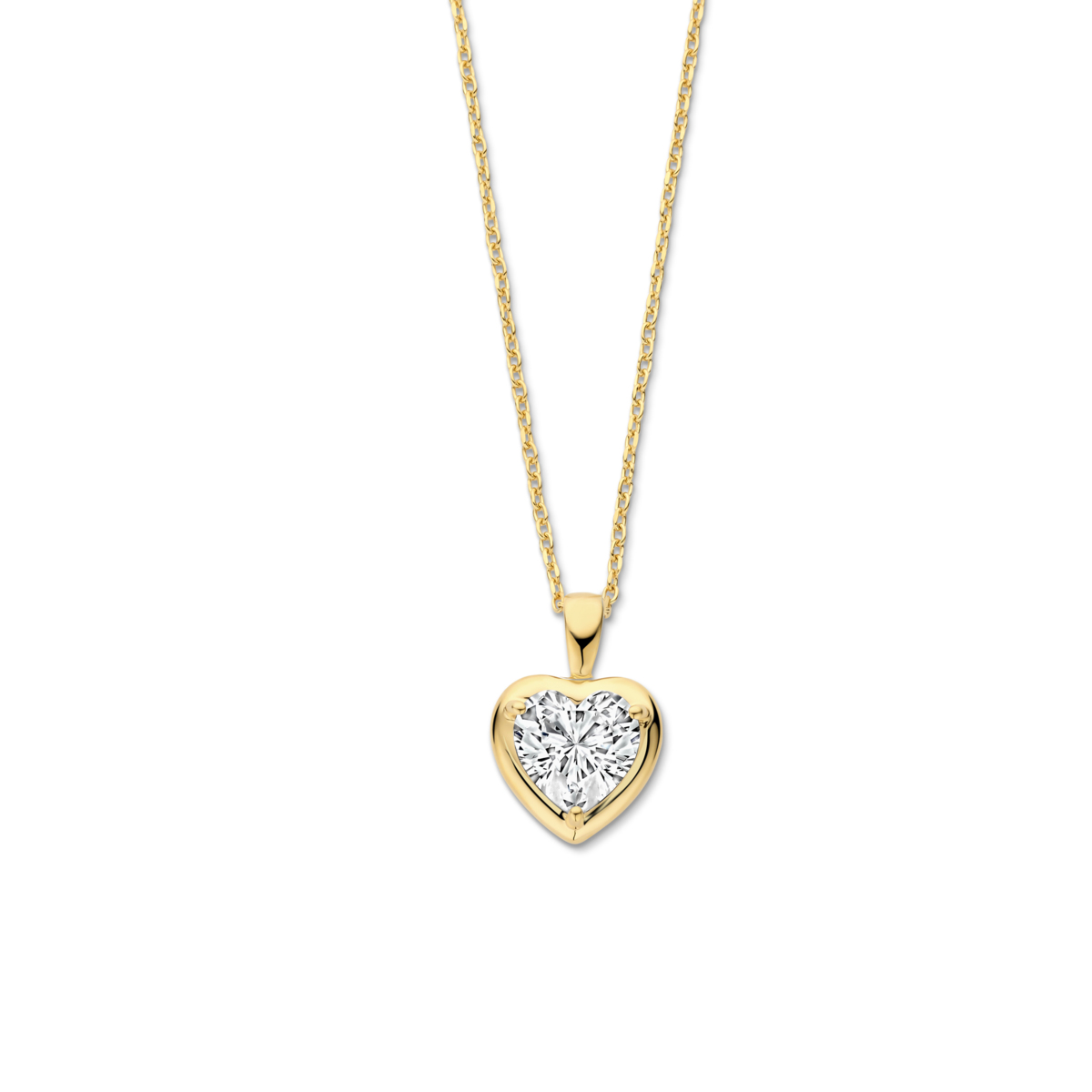 Zilveren geel vergulde ketting + hanger met CZ in hartmotief 40-42-45cm Naiomy