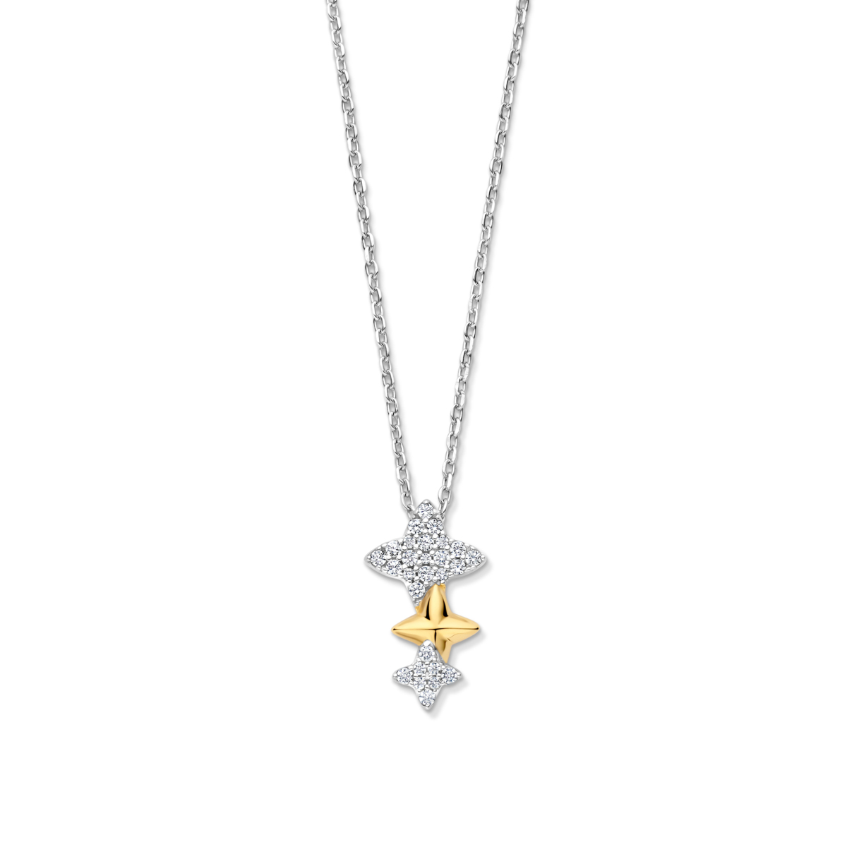 Zilveren ketting + hanger bicolor + CZ 42+3cm Naiomy