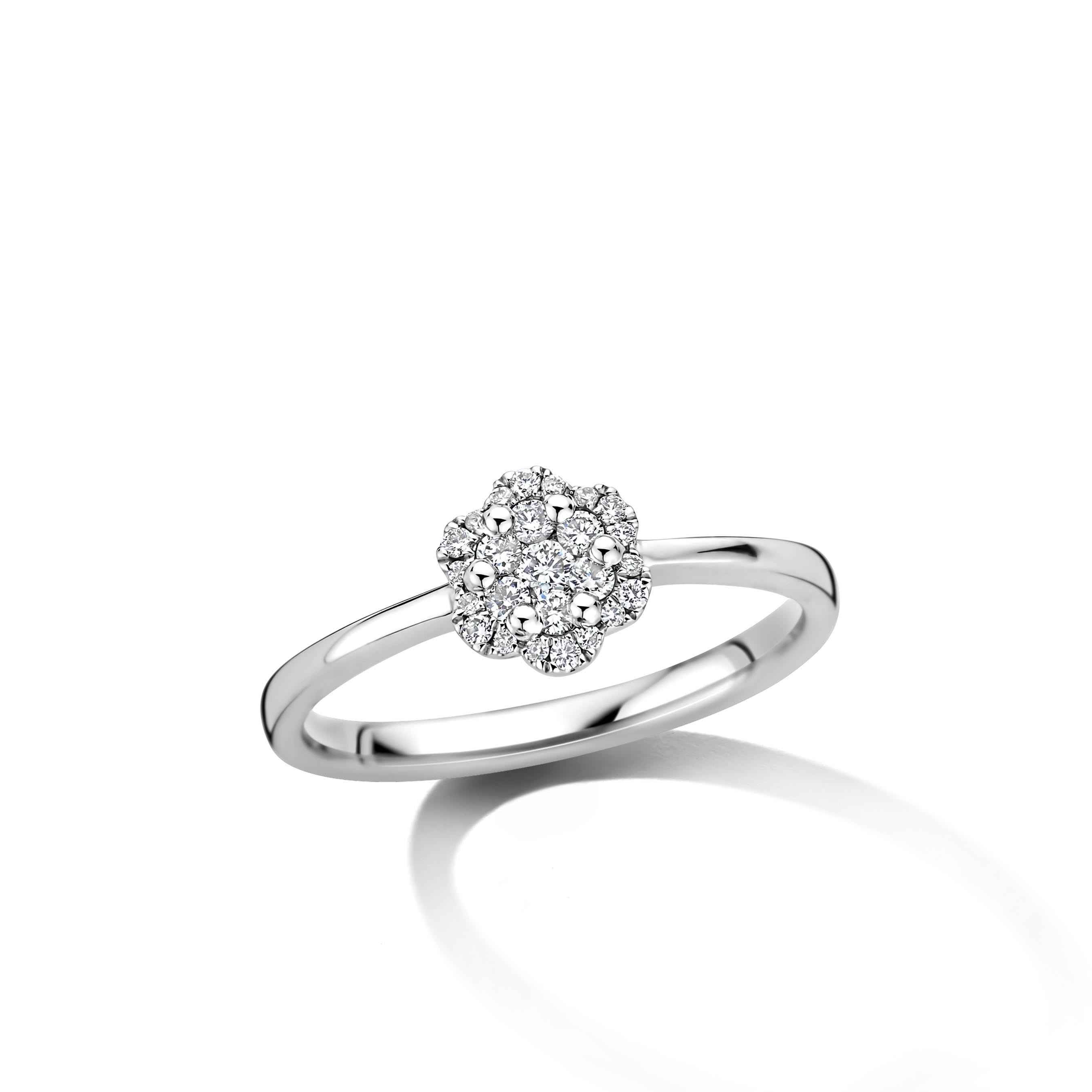 Ring verlovingsmodel in 18 karaat wit goud met 0.19ct natuurlijke briljant gezet model Dulci Nea