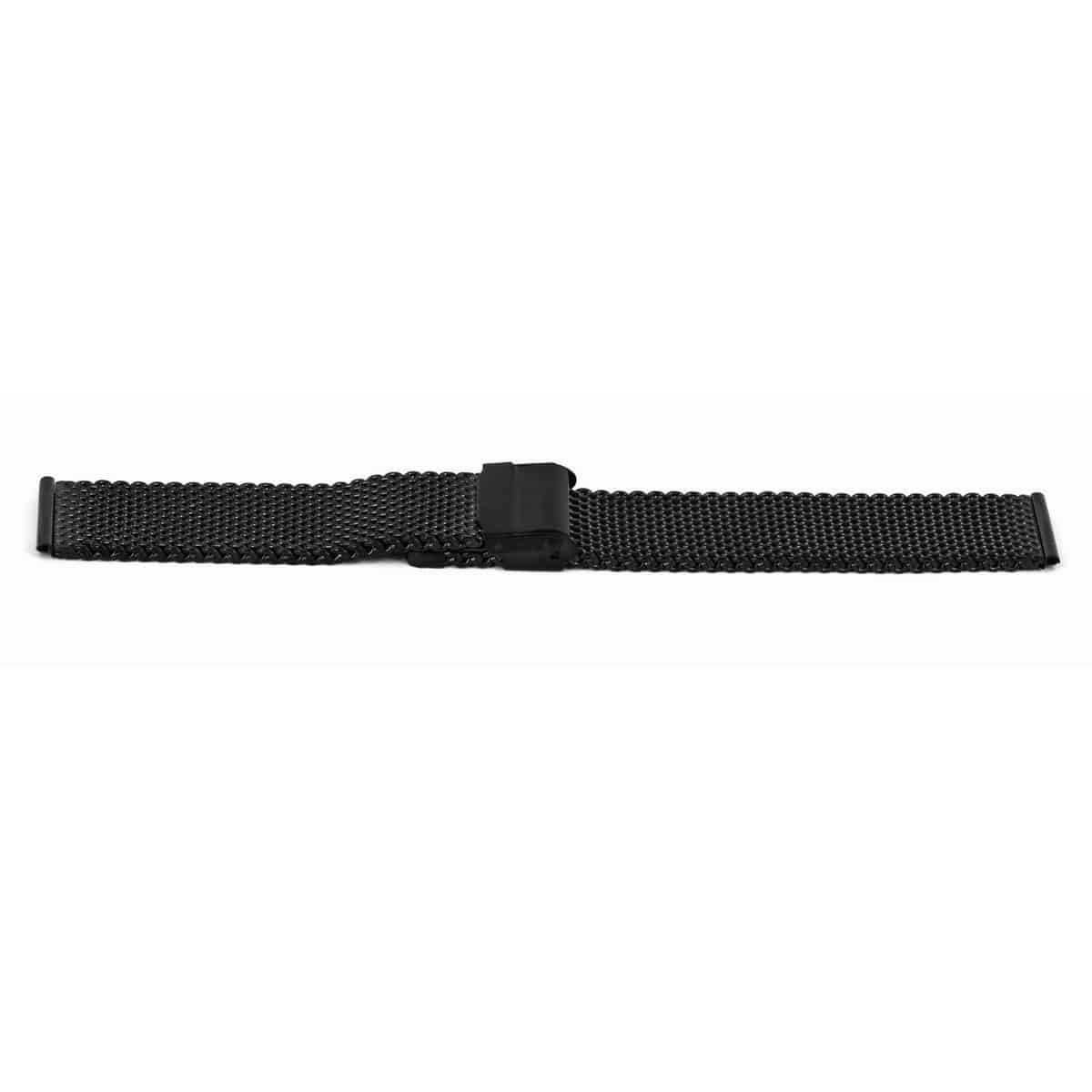 Horlogeband edelstaal milanees met klepsluiting.
Kleur band: Zwart
Band dikte: 2.8mm
Band lengte: &#177;175 mm incl. klep
Band breedte: 18x18mm
Gesp: Edelstalen klepsluiting 
Bekleding binnenband: NVT
Gestikt: NVT
Pushpin: Exclusief
NFC: Exclusief
EAN: 4780286313181