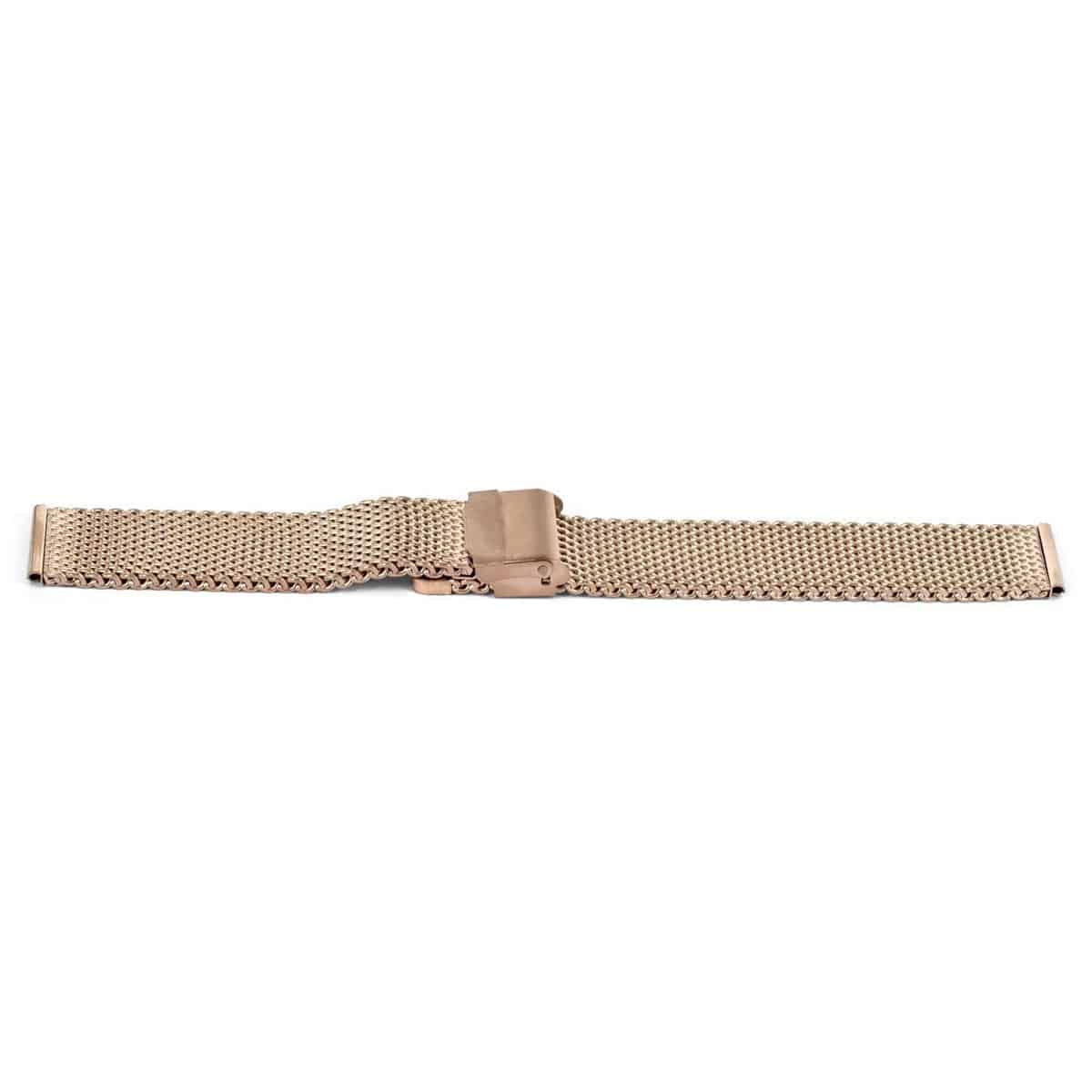 Horlogeband edelstaal milanees met klepsluiting.
Kleur band: Ros&#233;goud
Band dikte: 2.8mm
Band lengte: &#177;175 mm incl. klep
Band breedte: 20x20mm
Gesp: Edelstalen klepsluiting 
Bekleding binnenband: NVT
Gestikt: NVT
Pushpin: Exclusief
NFC: Exclusief
EAN: 4780863101200