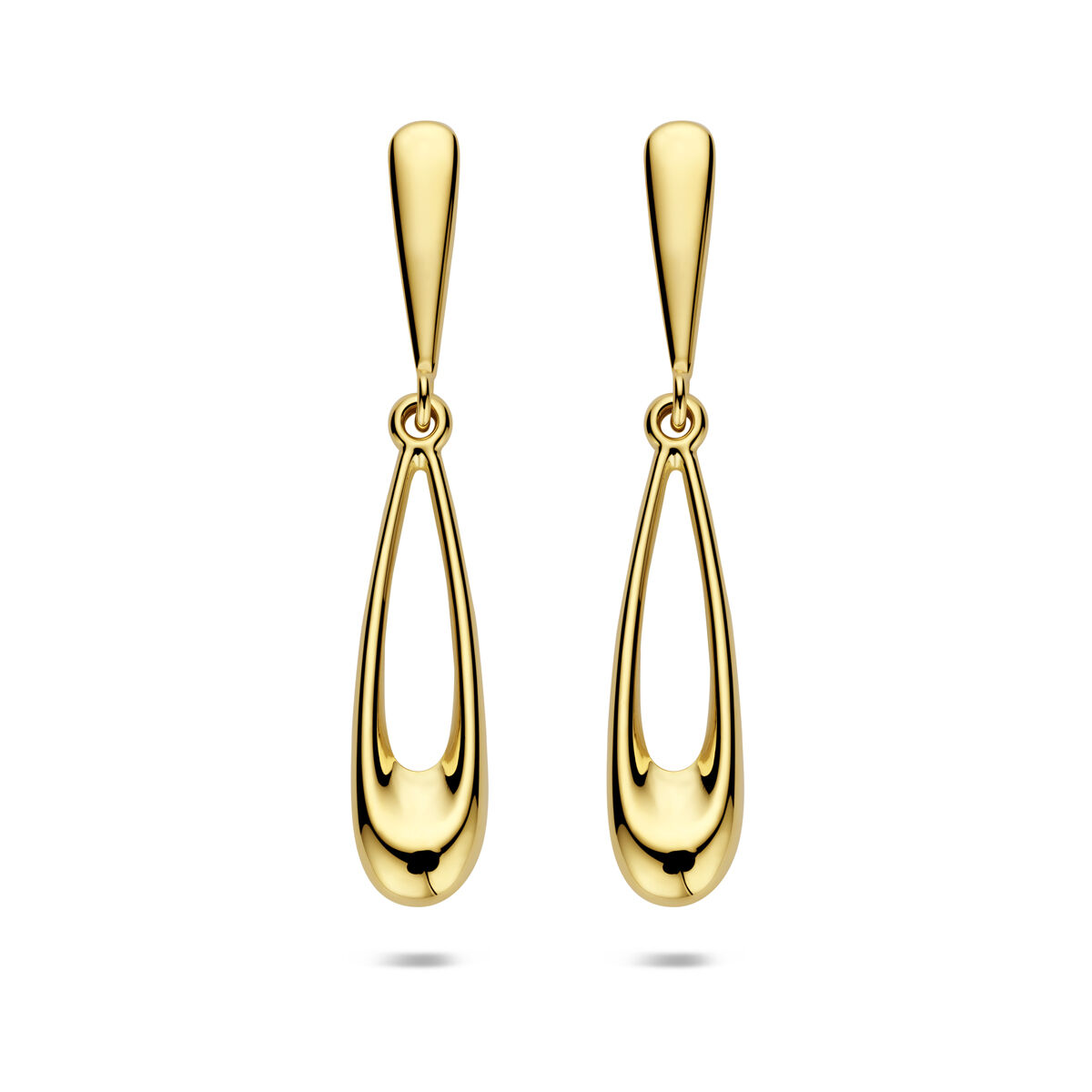 14k Geelgouden oorhangers met een totale hoogte van 35mm.