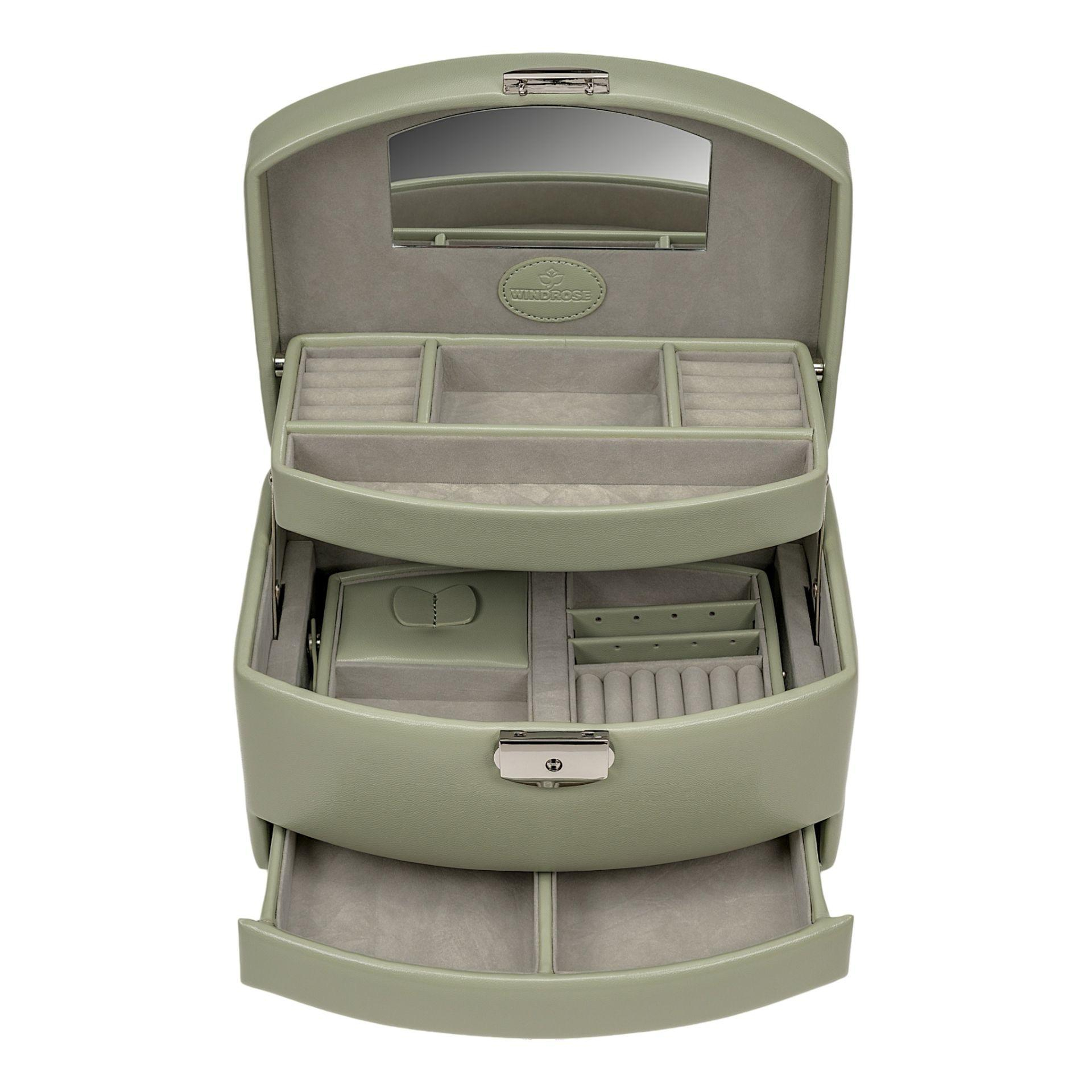 Windrose Luxe Sieradenkoffer | Met uitneembaar reisetui & slot

Deze luxe sieradenkoffer van Windrose is ontworpen voor stijlvolle en veilige opberging van je kostbare sieraden. De elegant vormgegeven koffer combineert esthetiek, gebruiksgemak en functionaliteit tot in de perfectie. Dankzij het slimme indelingssysteem en het uitneembare reisetui heb je zowel thuis als onderweg altijd je favoriete sieraden overzichtelijk bij de hand.

Eigenschappen:

Automatische opening bij het openen van het deksel

Stevige, robuuste draaggreep

Spiegel in het deksel

Zilverkleurige metalen details

Afsluitbaar met een stevig slot

Inclusief uitneembaar reisetui met drukknopsluiting:

Zijde 1: 2 vakken, waarvan 1 met deksel

Zijde 2: 2 vakken, waarvan 1 met ringkussens en 1 met stegen voor oorstekers

Bovenvak van de koffer:

2 vakken met ringkussens (elk ca. 4 × 5,5 cm)

1 middenvak (ca. 9 × 5,5 cm)

1 groot vak voor diverse sieraden

Onderste lade:

2 aparte vakken

Afmetingen:

Lengte: 16,5 cm

Breedte: 23 cm

Hoogte: 15 cm

Gewicht: 1,35 kg

Een perfecte keuze voor wie zijn sieradencollectie georganiseerd, stijlvol en veilig wil bewaren – thuis én onderweg.