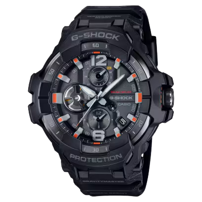 Casio Gravity master zwart GR-B300EC-1AER

Wat je ook doet, waar je ook bent, de G-SHOCK Master of G-serie staat achter je. 
Deze serie is gebaseerd op GRAVITYMASTER-, MUDMASTER- en MUDMAN-modellen die topprestaties leveren in zware omstandigheden in de lucht en op het land, en is voorzien van een zwarte horlogekast die stoerheid symboliseert, met accenten in levendige noodkleuren die staan voor de wereld van professionals die betrokken zijn bij reddingsacties en andere levensreddende missies. 
Het naadloze exterieurontwerp van de GRAVITYMASTER GR-B300EC laat een organische vorm zien die is ge&iuml;nspireerd door de allernieuwste vliegtuigen. De Carbon Core Guard-structuur en de brede 3D-wijzerplaat zorgen voor duurzaamheid, afleesbaarheid en een comfortabele pasvorm. Profiteer ook van alle praktische functies, waaronder weergave van de tijd in twee steden, een functie voor het vastleggen van afgelegde routes en meer.