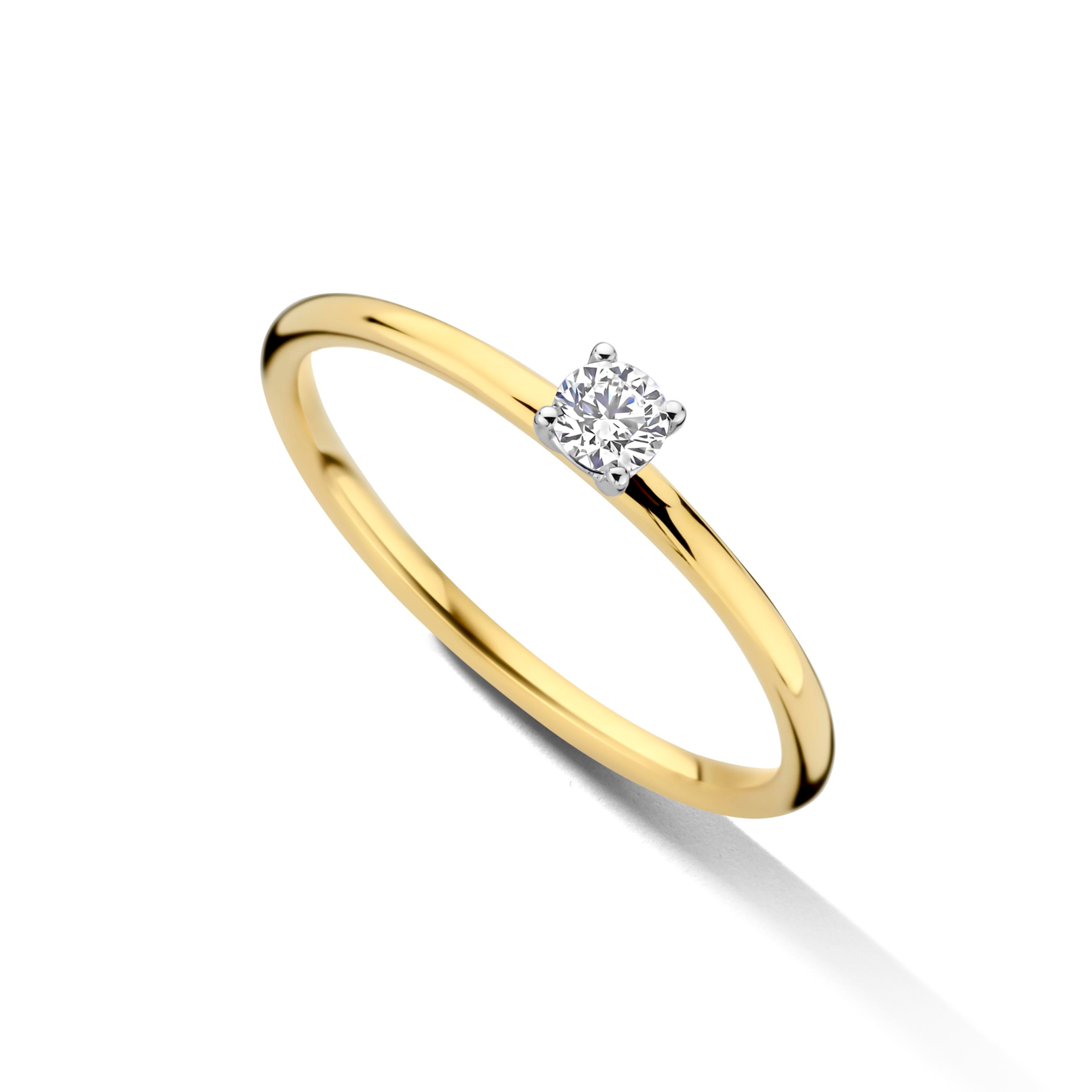 Verlovingsring in 18 karaat geel goud met centrale natuurlijke briljant van 0.11ct 