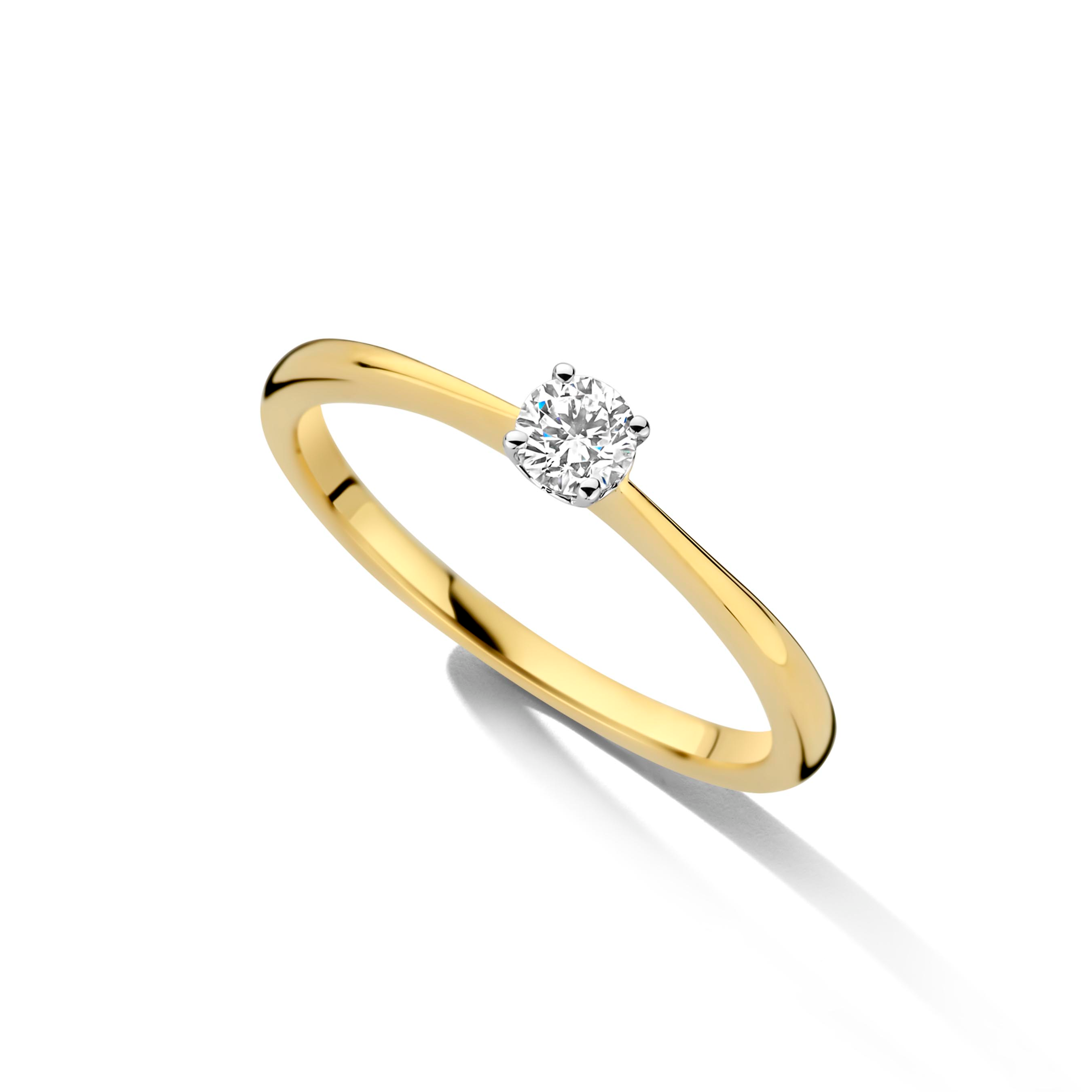 Verlovingsring 18karaat GG met centrale natuurlijke briljant 0.18ct in wit gouden zetting. 