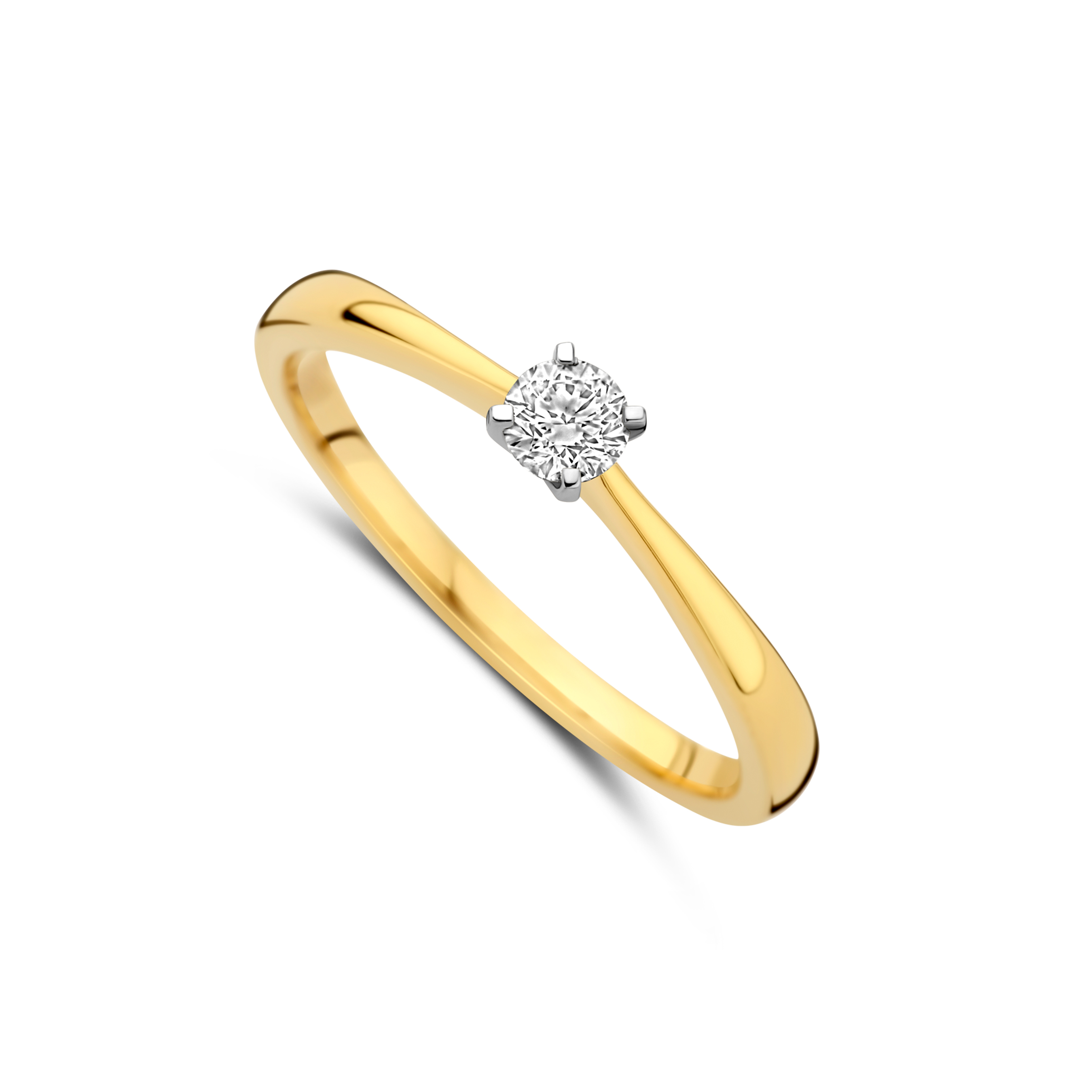 Verlovingsring 18 karaat met 1 centrale natuurlijke briljant 0.14ct in geel goud