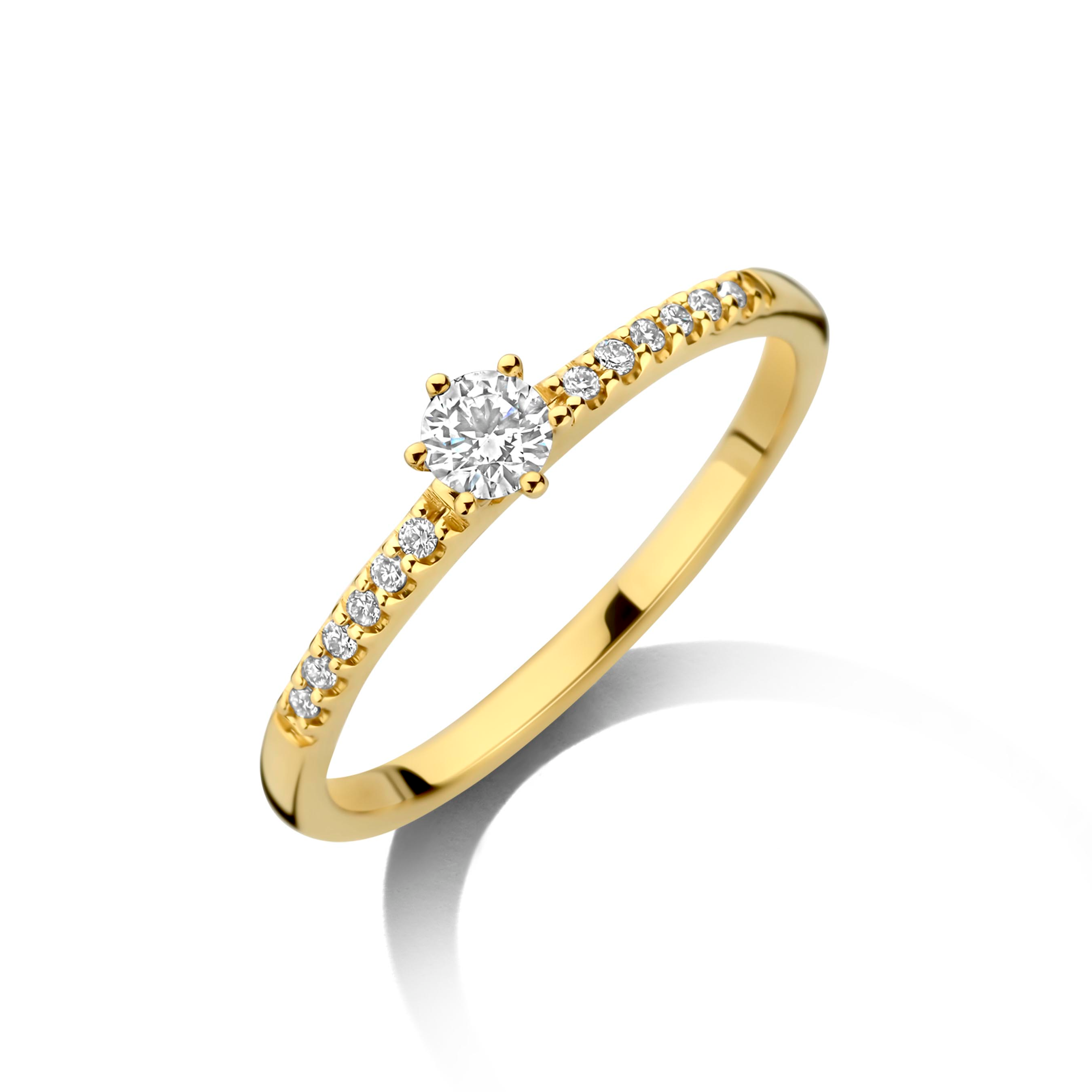 verlovingsring GG met natuurlijke briljant 0.21ct gezet in de band en centraal 