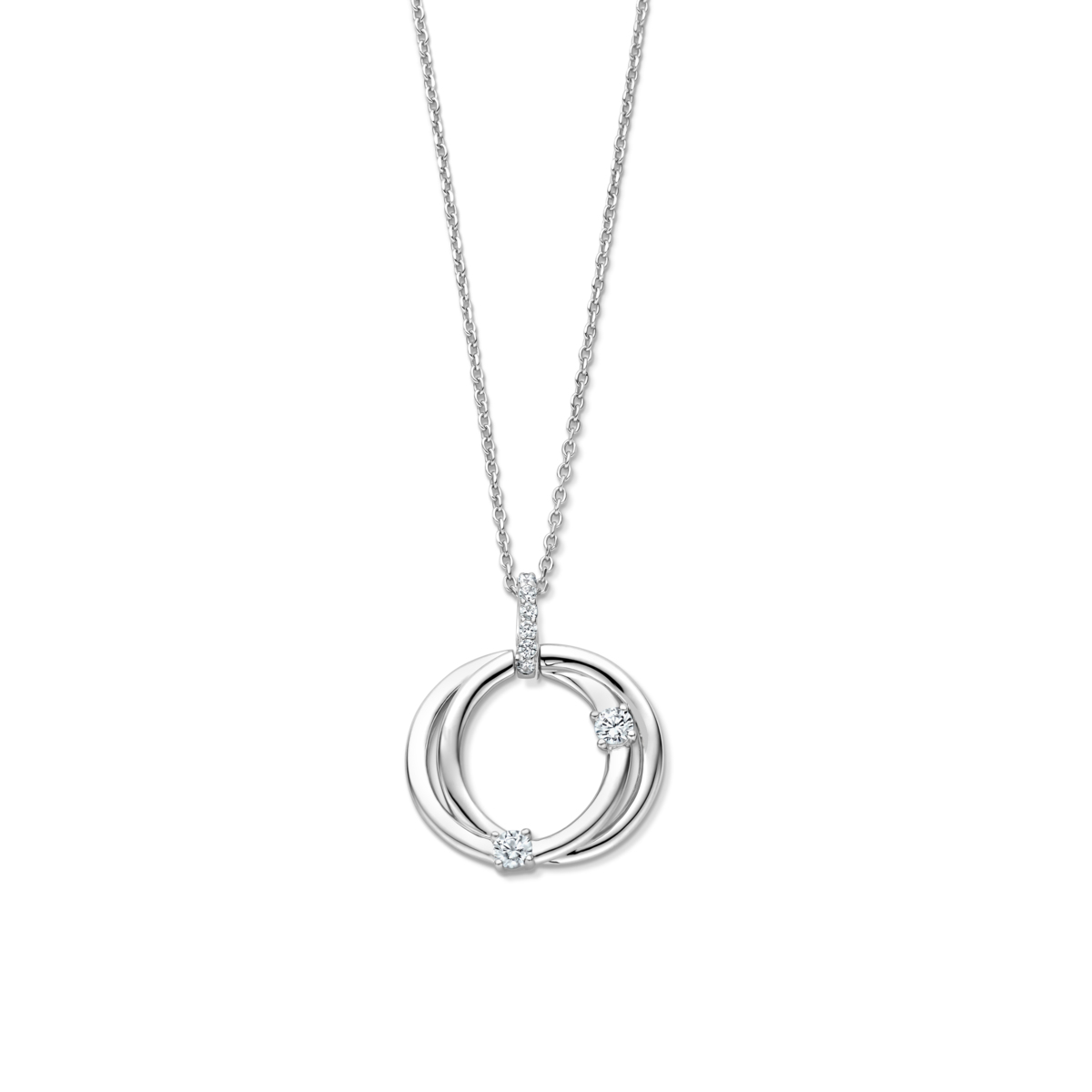 Zilveren ketting + ronde hanger met CZ 40-42-45cm Naiomy