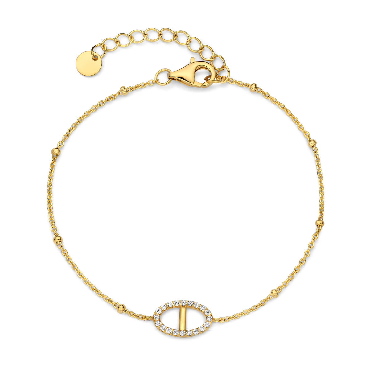 Zilveren geel vergulde armband Herm&egrave;s schakel + CZ 16 + 3cm Naiomy