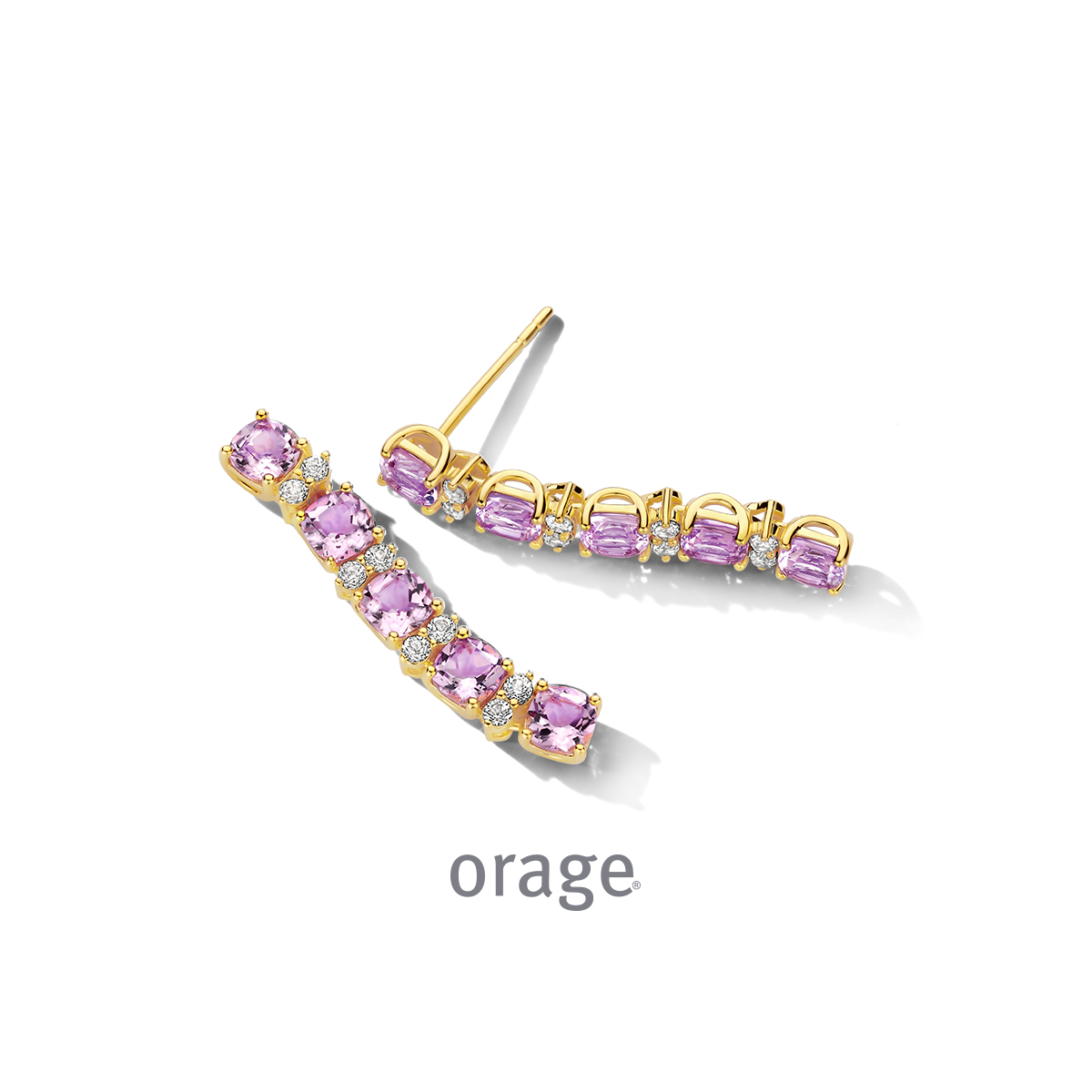 Orage Oorslingers verguld met paarse stenen