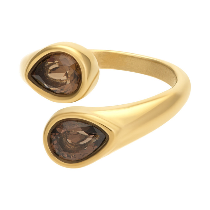 De iXXXi Fame ring Lyra is een brede single ring gemaakt van stainless steel. De ring heeft het organisch design met daarin twee opvallende bruinkleurige stenen.