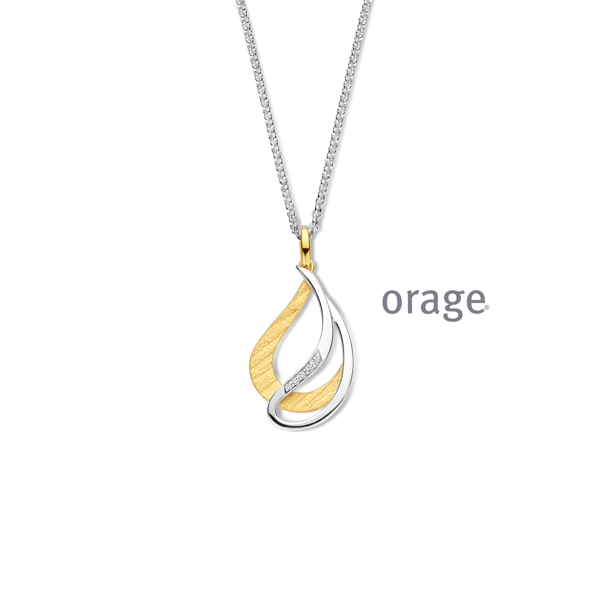 Orage collier zilver bicolor geel met zirkonia steentjes