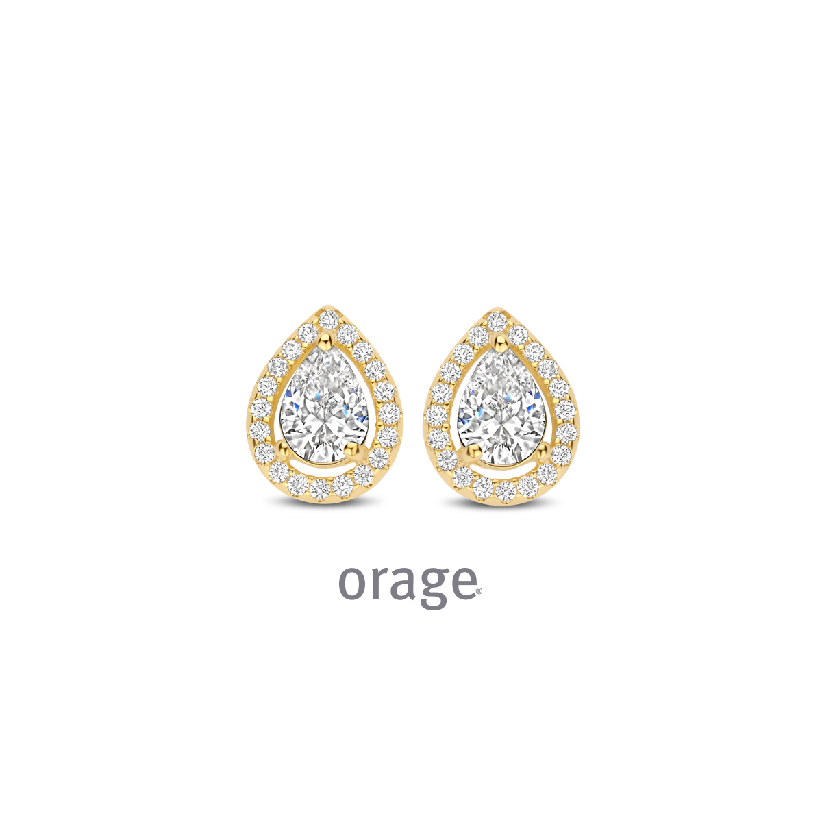 Orage oorstekers verguld geel goud met zirkonia steentjes