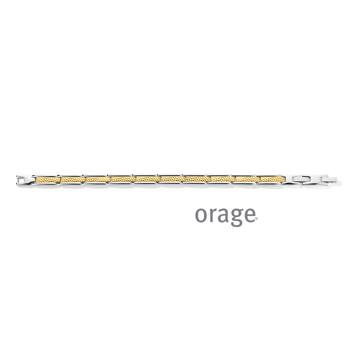 Deze armband is van het merk Orage. Het is een herensieraad gemaakt van edelstaal. De armband is goud van kleur.