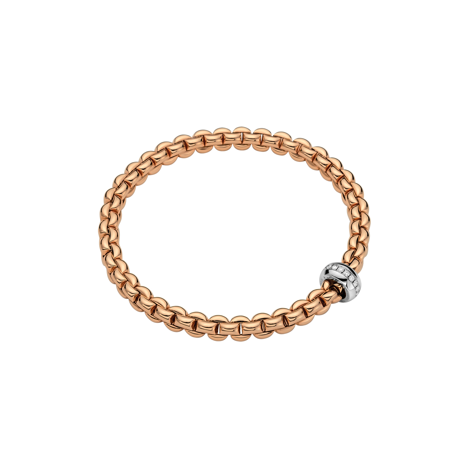 De Fope Eka Flex'it armband in roségoud met diamant, modelnummer 72110BX_BB_R_XBX_00M, is een verfijnd sieraad. Gemaakt van 18-karaats goud en versierd met diamanten van 0,15 karaat, straalt deze armband luxe uit. Het flexibele ontwerp maakt hem comfortabel en stijlvol voor dagelijks gebruik of speciale gelegenheden. Draag hem solo voor een chique look of gecombineerd. 
