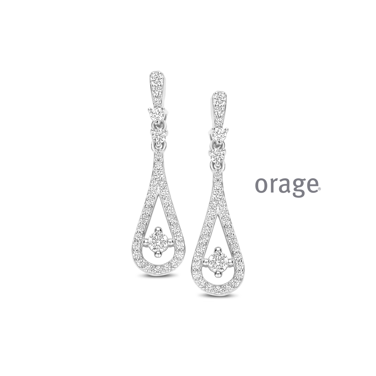 Orage oorhangers zilver met zirkonia steentjes