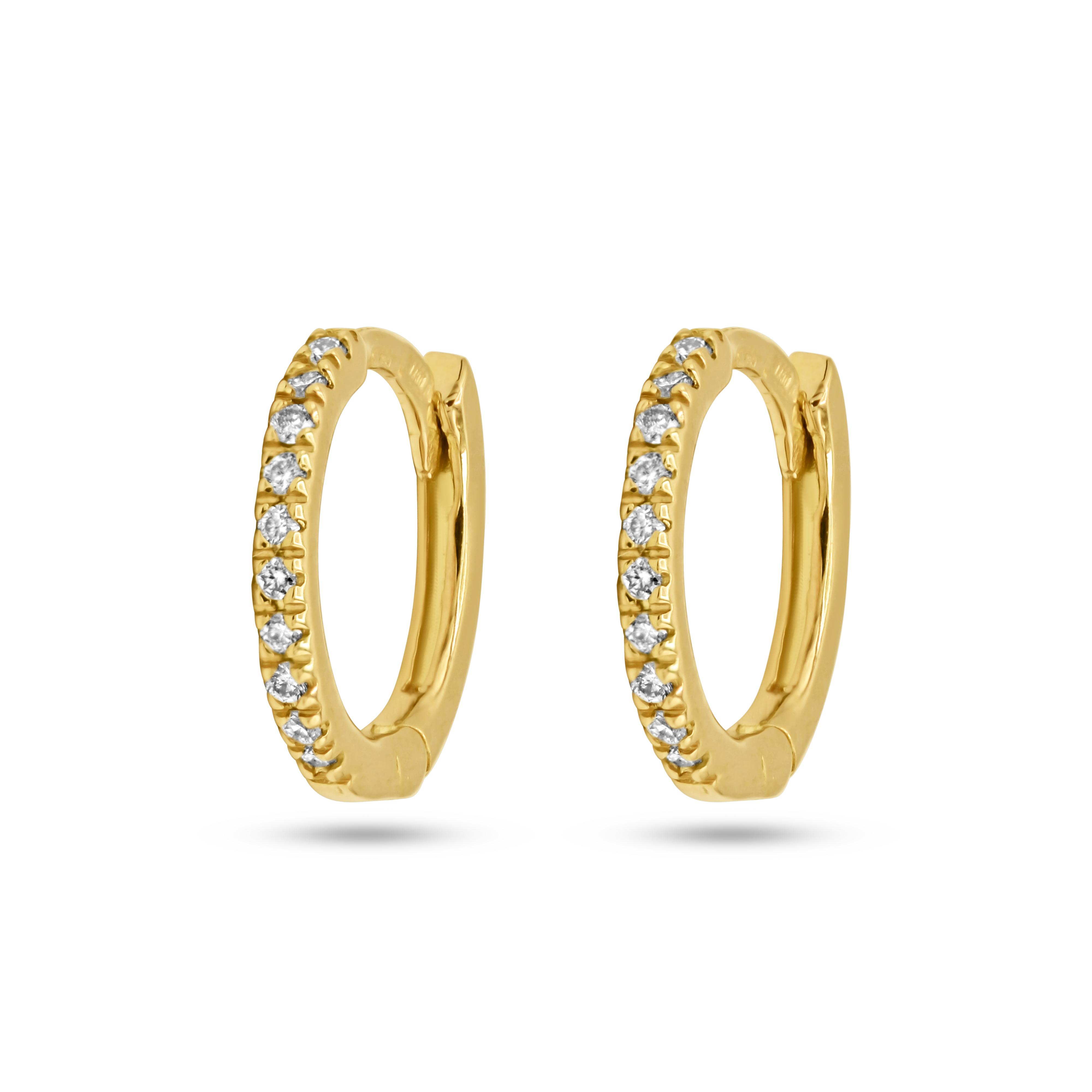 18 karaat geel gouden oorbellen creool + 0.10ct natuurlijke briljant gezet