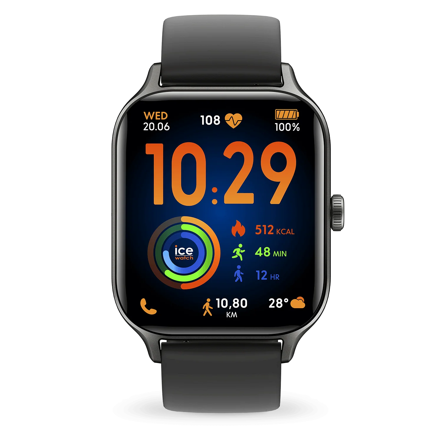De ICE fit RT 3.0 is het ideale verbonden horloge voor ambitieuze sporters met een passie voor prestaties. Het elegante ontwerp, het heldere AMOLED-scherm, de zwarte siliconen horlogeband en de geavanceerde functies omvatten oproepen, meldingen, gezondheidstracking, ge&iuml;ntegreerde GPS en Strava-compatibiliteit zodat je je prestaties kunt delen. En met zijn waterbestendigheid van 5 ATM is hij zelfs in het zwembad of in de regen bij je. En met 4 GB ingebouwde opslag kun je je favoriete nummers direct vanaf je pols beluisteren terwijl je aan het trainen bent.