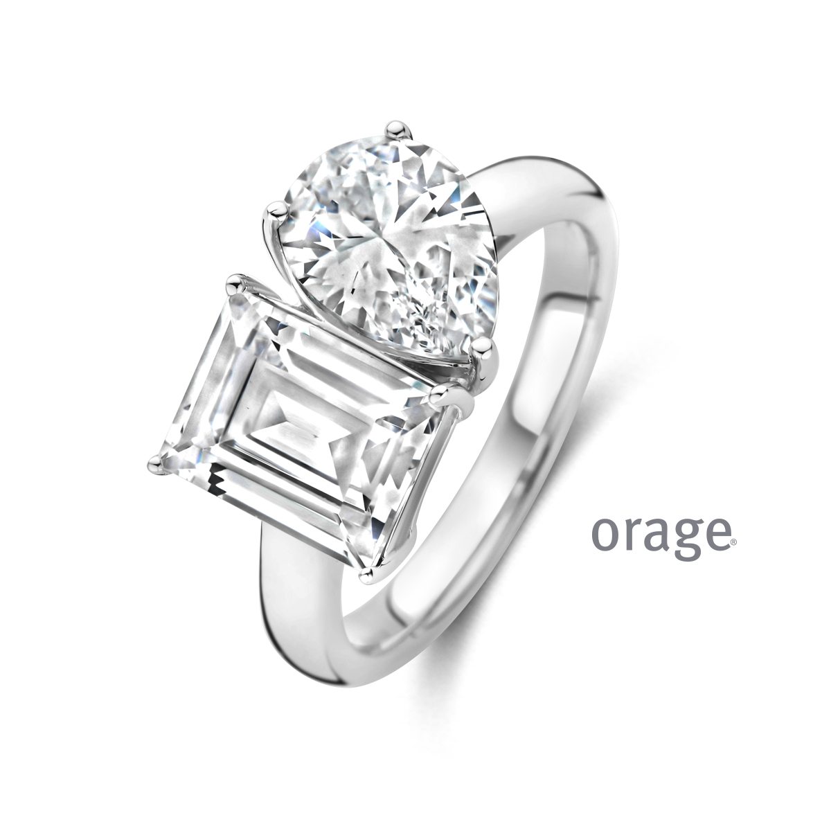 Orage Ring Zilver zirconia type Toi & Moi