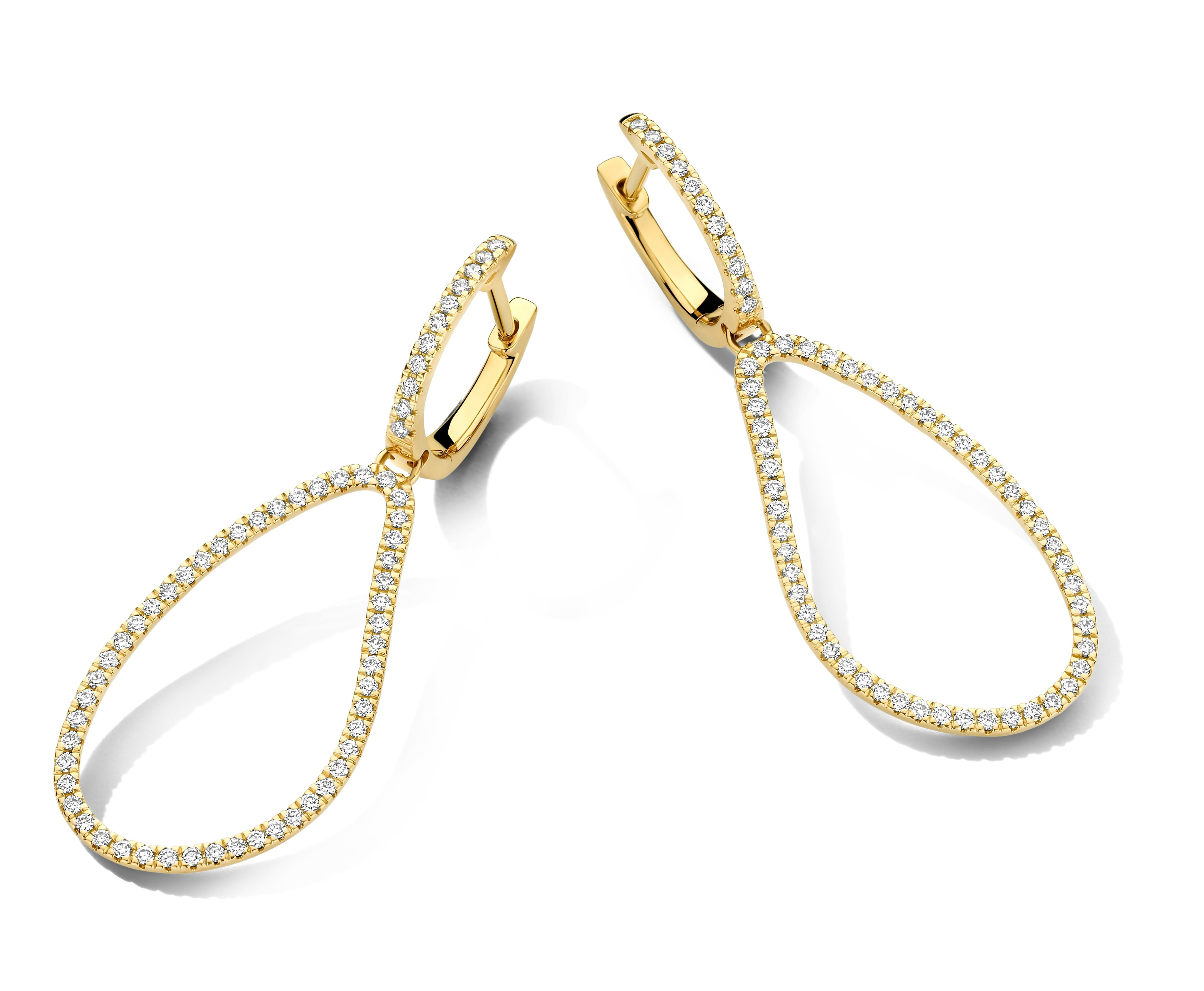 Oorbellen in 18 karaat geel goud met natuurlijke briljant gezet, 0.57ct. 