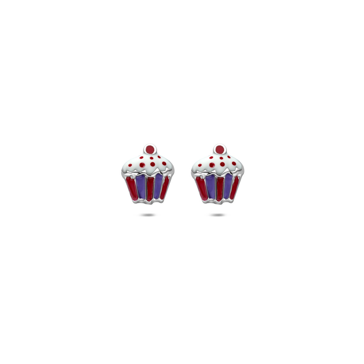 Gerhodineerd 925 zilveren oorknoppen uitgevoerd in de vorm van een cupcake. De oorknoppen hebben een afmeting van 7,5x7mm.